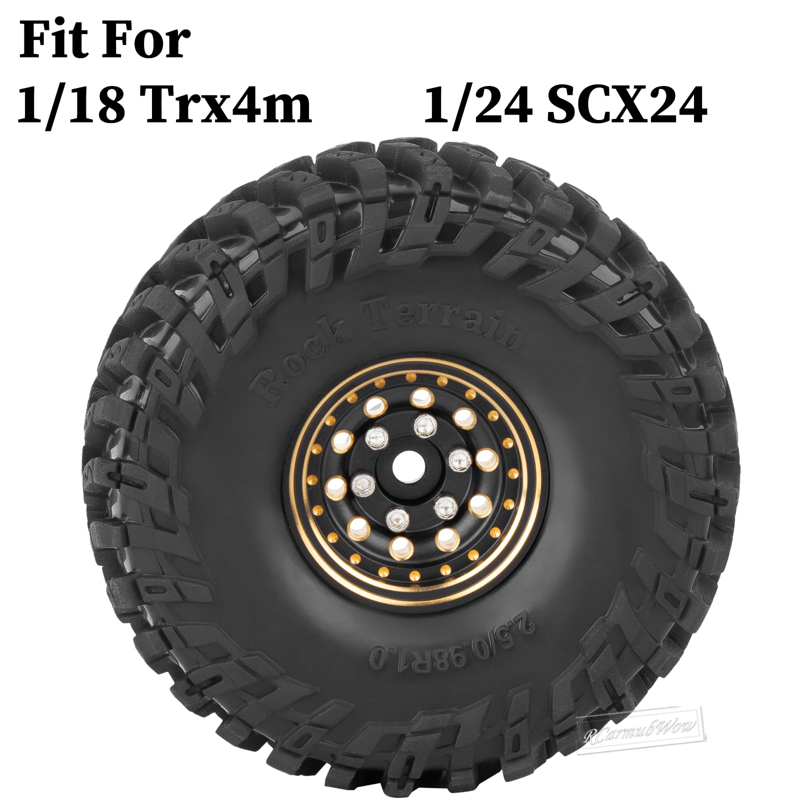 RcarmubWow 1.0 Beadlock Wheels and Tires for 1/24 1/18 RC Crawler Car Axia1 SCX24 TRX4M,Brass 1.0 Beadlock Wheels 1.0 Beadlock Tires Set Soft Sticky 1.0 Mud Tires,4pcs