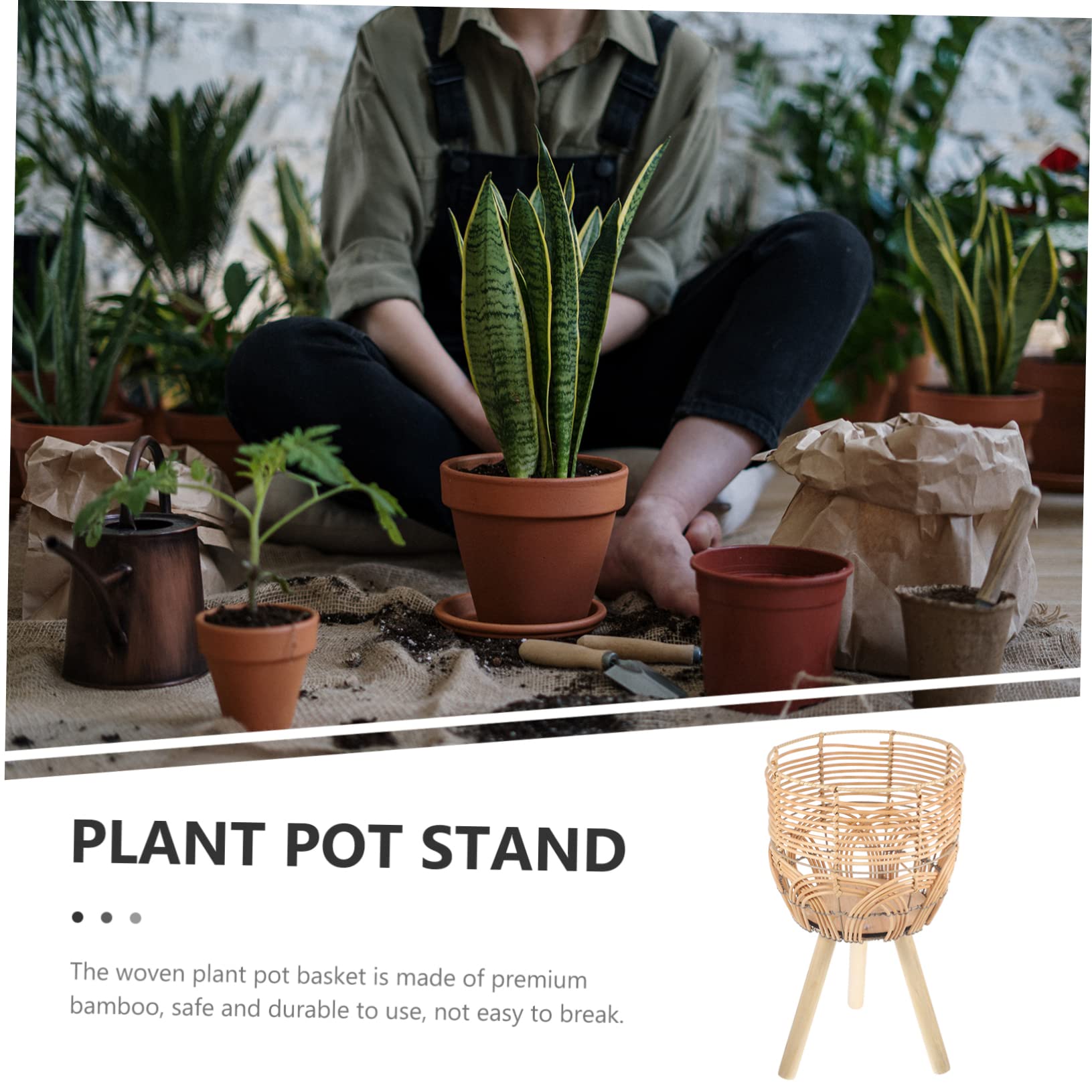BESTonZON Pot De Fleurs Bambou Panier De Rangement Support De Jardinière pour Maison Pot De Fleurs Bambou Tressé