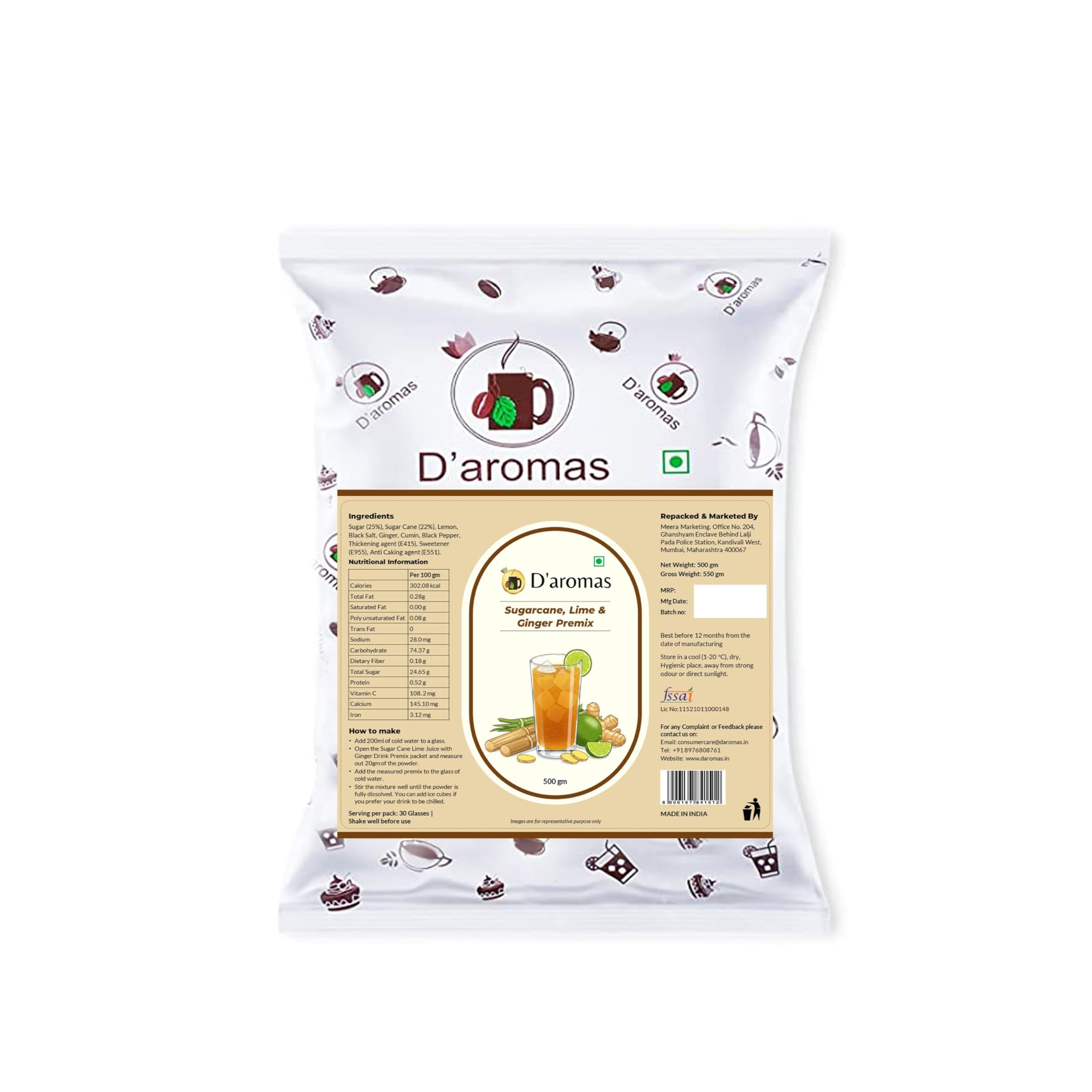 D'aromas Sugarcane Lime Juice With Ginger Drink Premix Powder 2kg