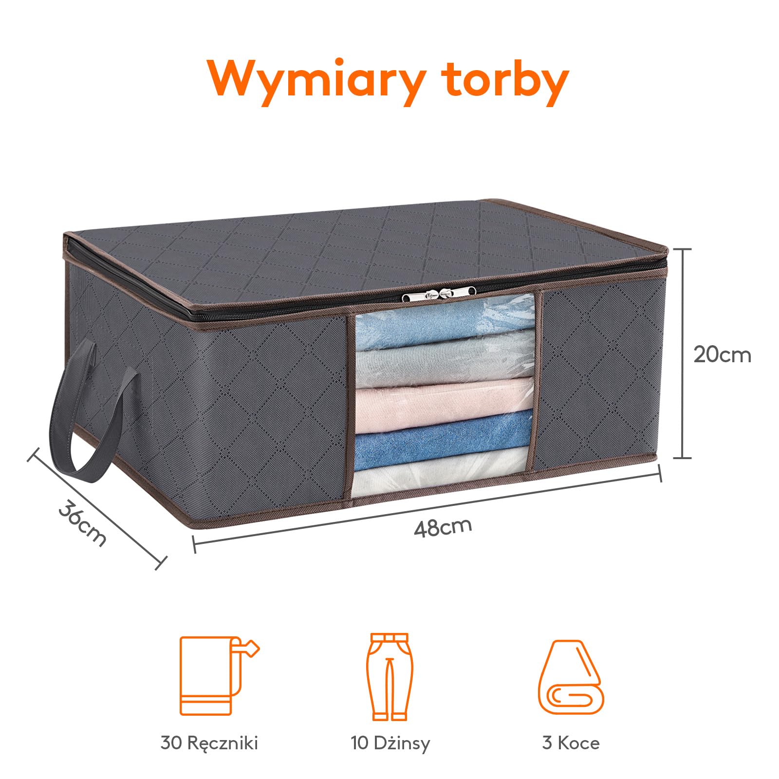 Lifewit Torba do Przechowywania Ubrań Składany Pojemnik do Przechowywania Szafa ze Wzmocnionym Uchwytem Wytrzymała Tkanina Przezroczyste Okienko na Swetry,Płaszcze,T-shirty,Koce,Opakowanie 6,35L,Szary