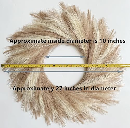 Miniatura 3 de Corona de hierba de pampa artificial de 27 pulgadas, resistente a los rayos UV, corona de pampa sintética para puerta delantera, porche y pared,