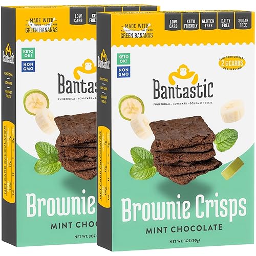 Bantastic Brownie Keto Snack, patatas fritas de chocolate con menta, crujientes finas, naturalmente dulces sin azúcar, sin gluten, bajo en