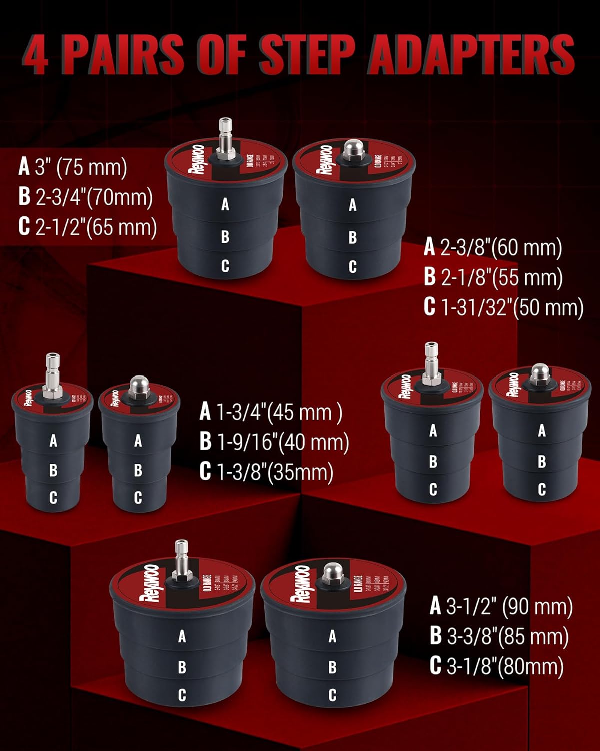 Reywooターボブーストリークテスターキット、10ピースターボシステムリークテスターセット、ステップアダプター4組、1-3/8イン