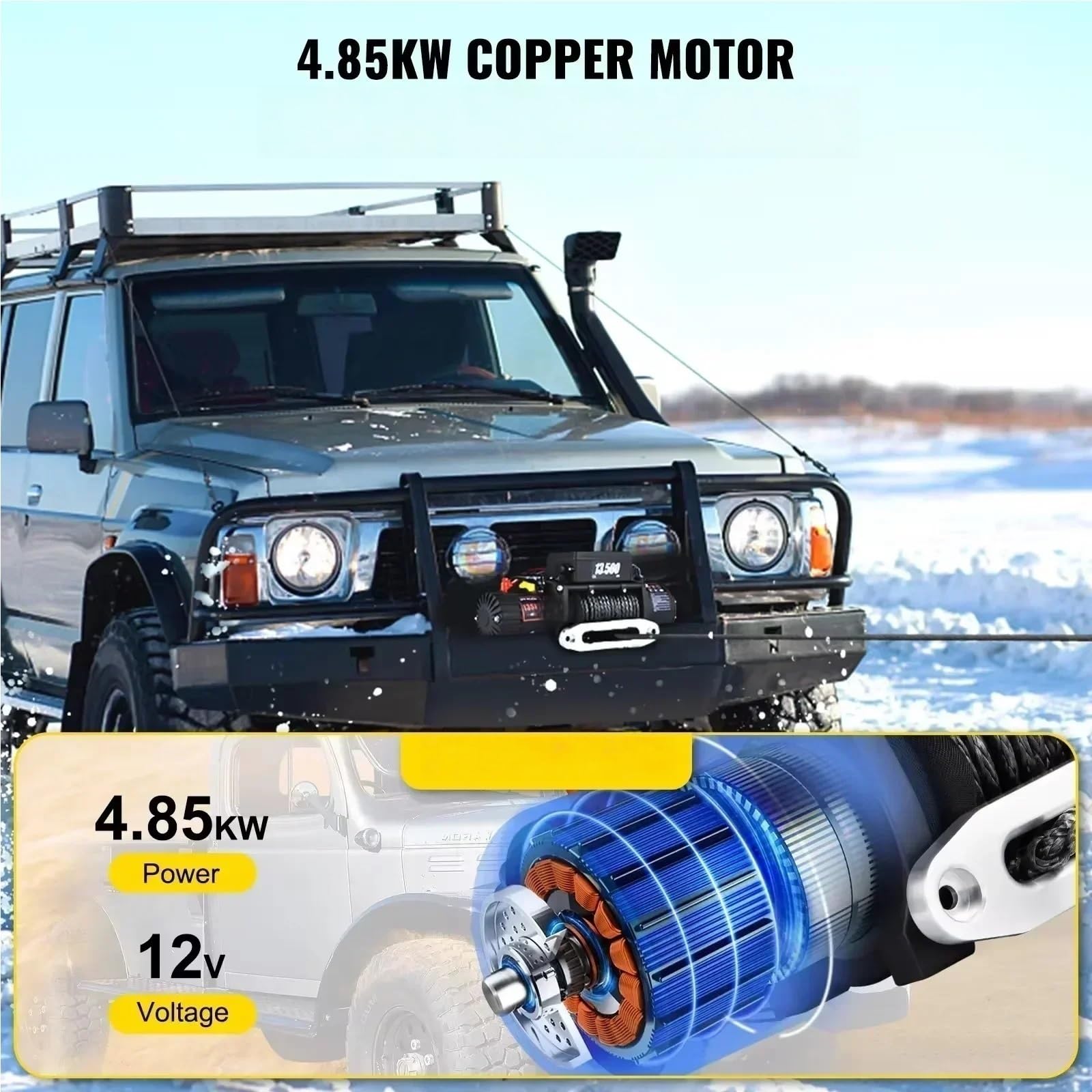 Wciągnik elektryczny Wciągarka Elektryczna 13500LBS 12 V Wciągarka Z Syntetyczną Liną Holowniczą Wciągnik 24M / 92FT