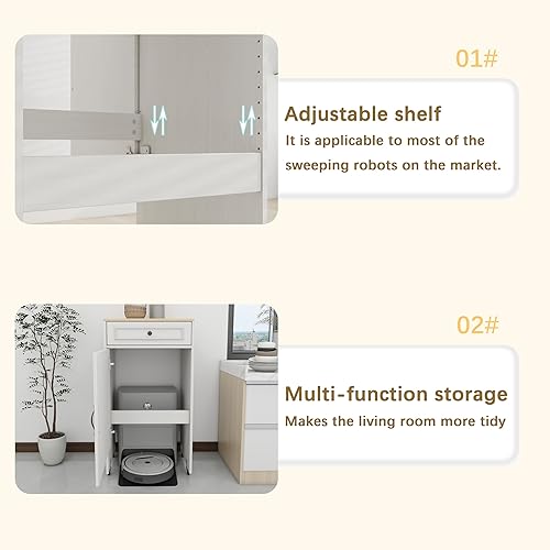 Miniatura 5 de Armario robot de vacío con ruedas, estante de almacenamiento de robot de barrido con puertas y cajones, mesa auxiliar para sala de estar, oficina en