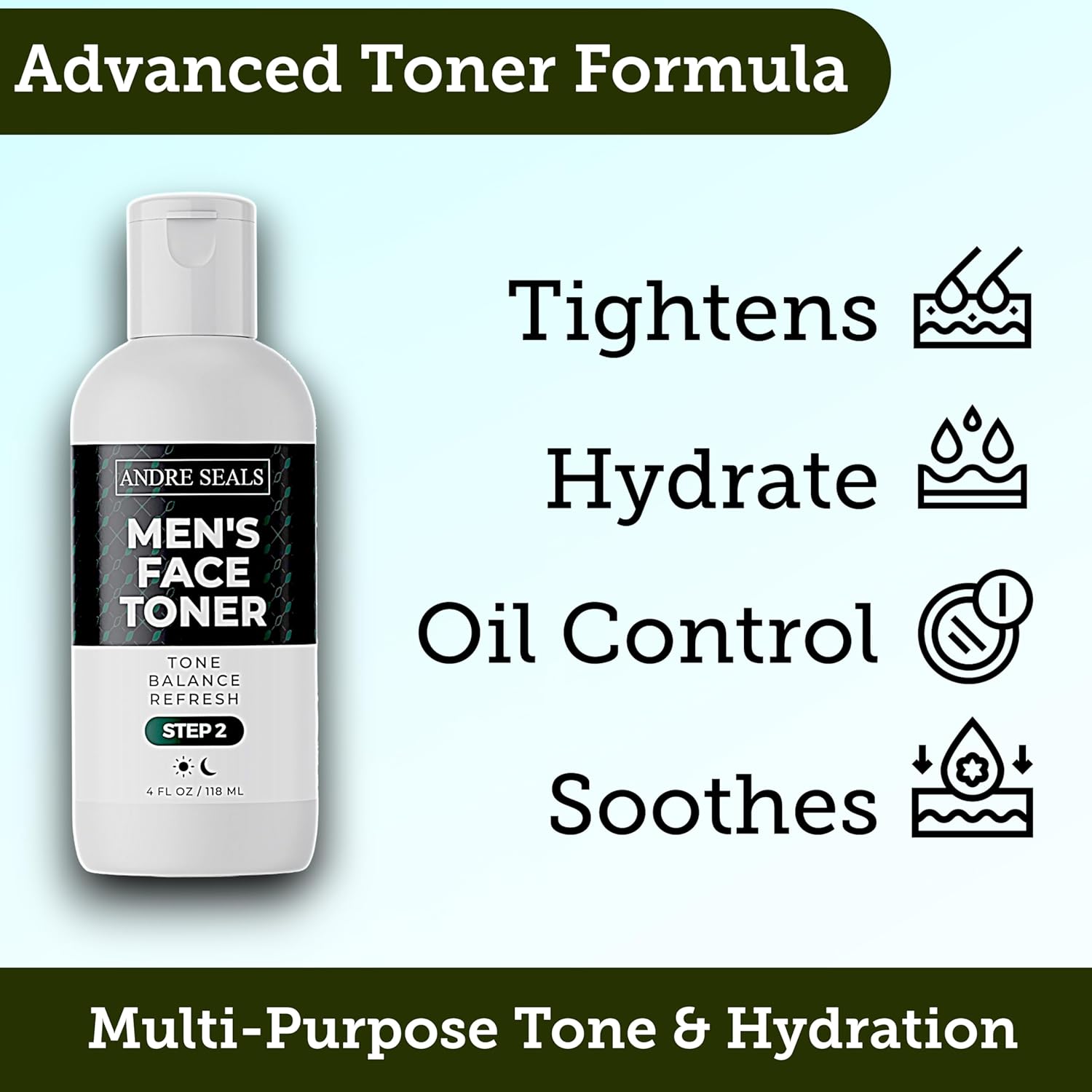 Face Toner for Men | Organic Witch Hazel, Hyaluronic Acid & Green Tea | Pore Minimizer, Hydration, Astringent, Face Tightener, Hydrating Toner, Oil Control, | Facial Toner & Men Skin Care - Image 2