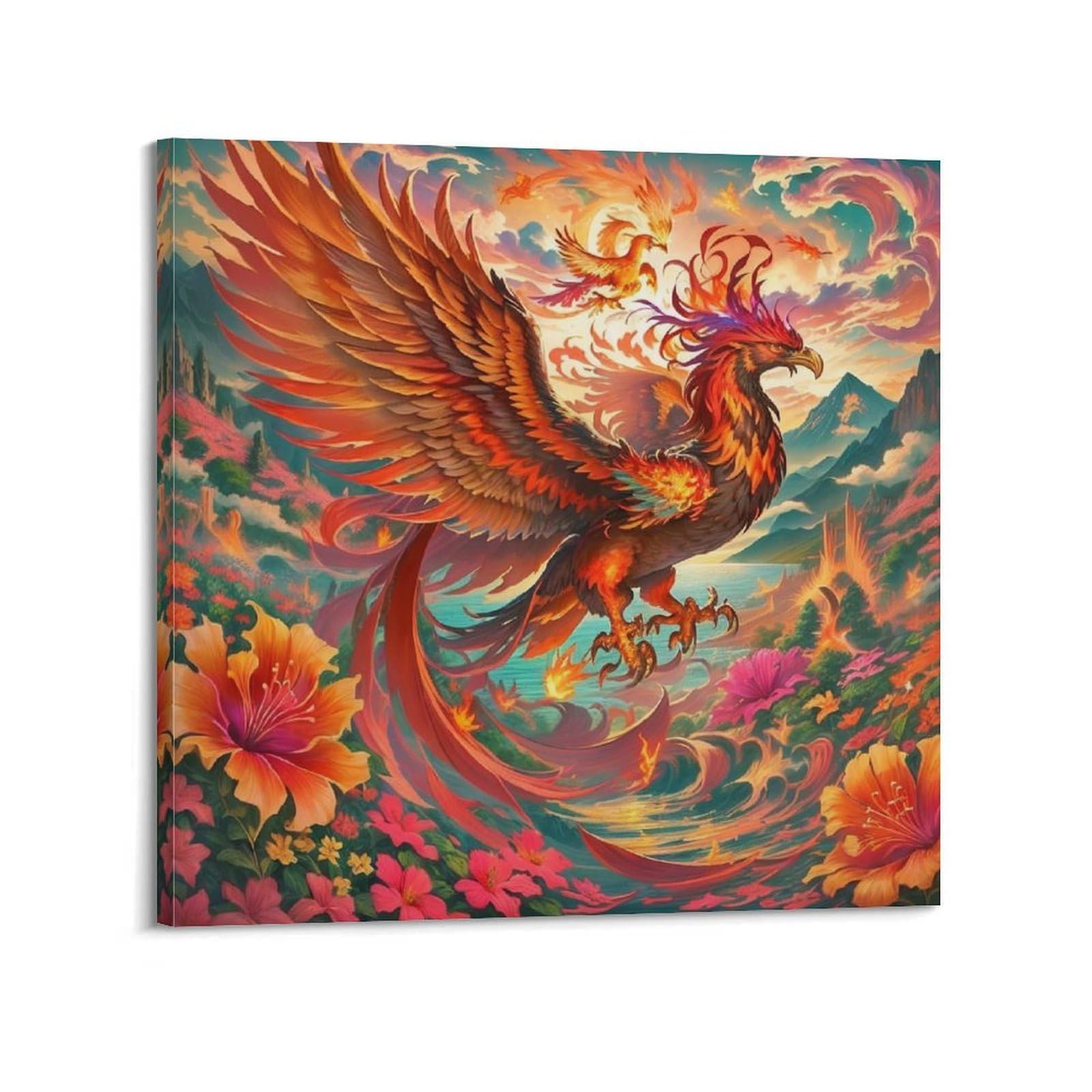 WPHSFX Fantasy Posters Flaming Phoenix Poster Decorative Painting Canvas Wall Posters And Art Picture Print Modern Family Bedroom Decor Posters 16x16inch(40x40cm)
