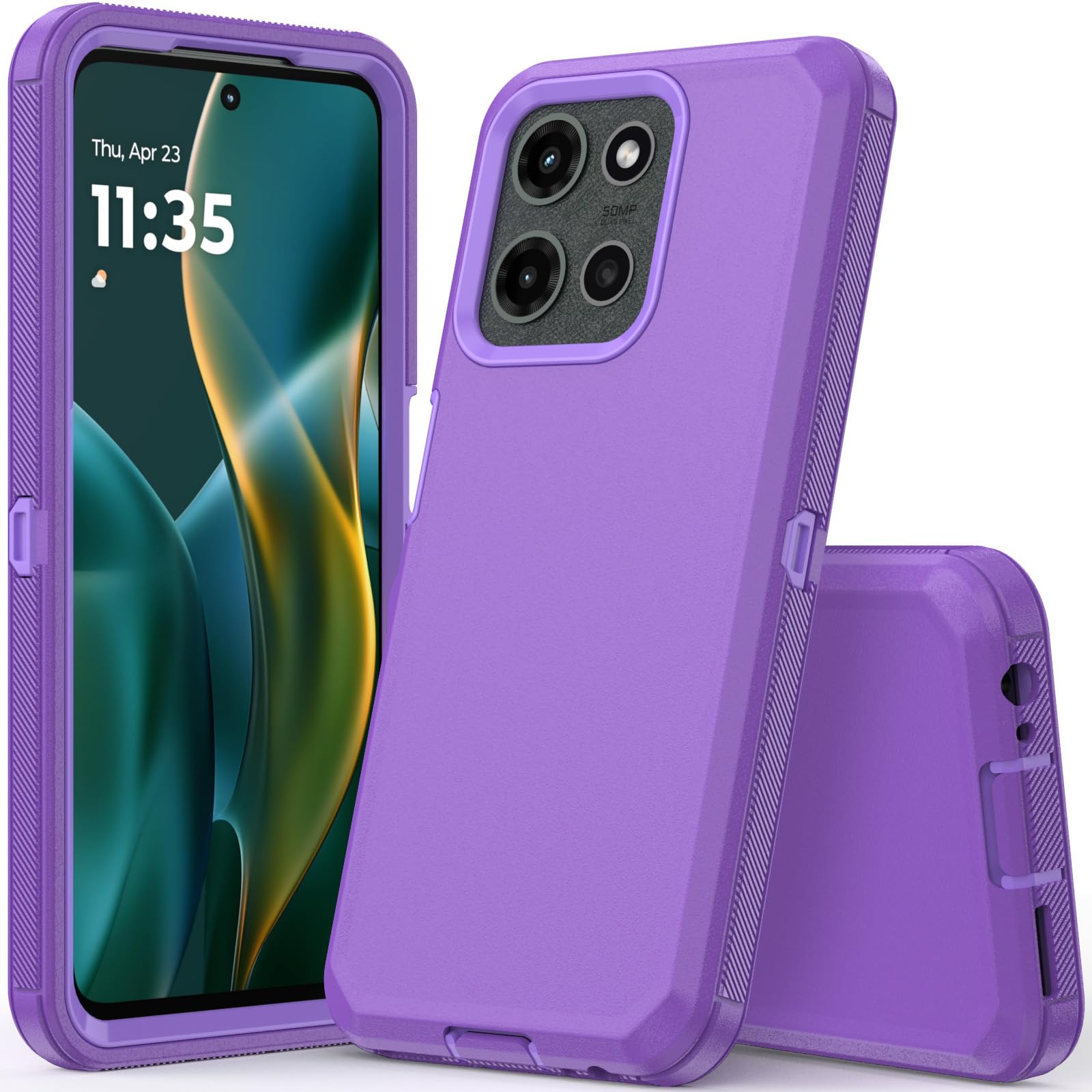 COOYA for Moto G 2025 Case, Heavy Duty Full Body Drop Protection Rugged Shockproof 3-Layer Hybrid Non-Slip Rubber Case, Front Bumper Hard Shell, Raised Edge, Port Anti Dust Cover, 6.7-in Women Purple