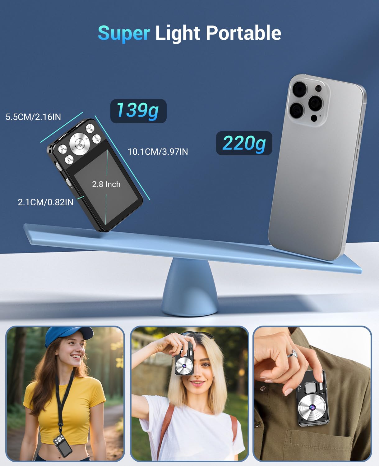 Appareil Photo Numérique 4K 64MP, Wevoor 32GB Digital Camera Compact | Écran 2,8", Autofocus, Zoom Numérique 18X, 2000mAh Batterie, Portable pour Débutants Adultes Enfants Adolescents - Noir