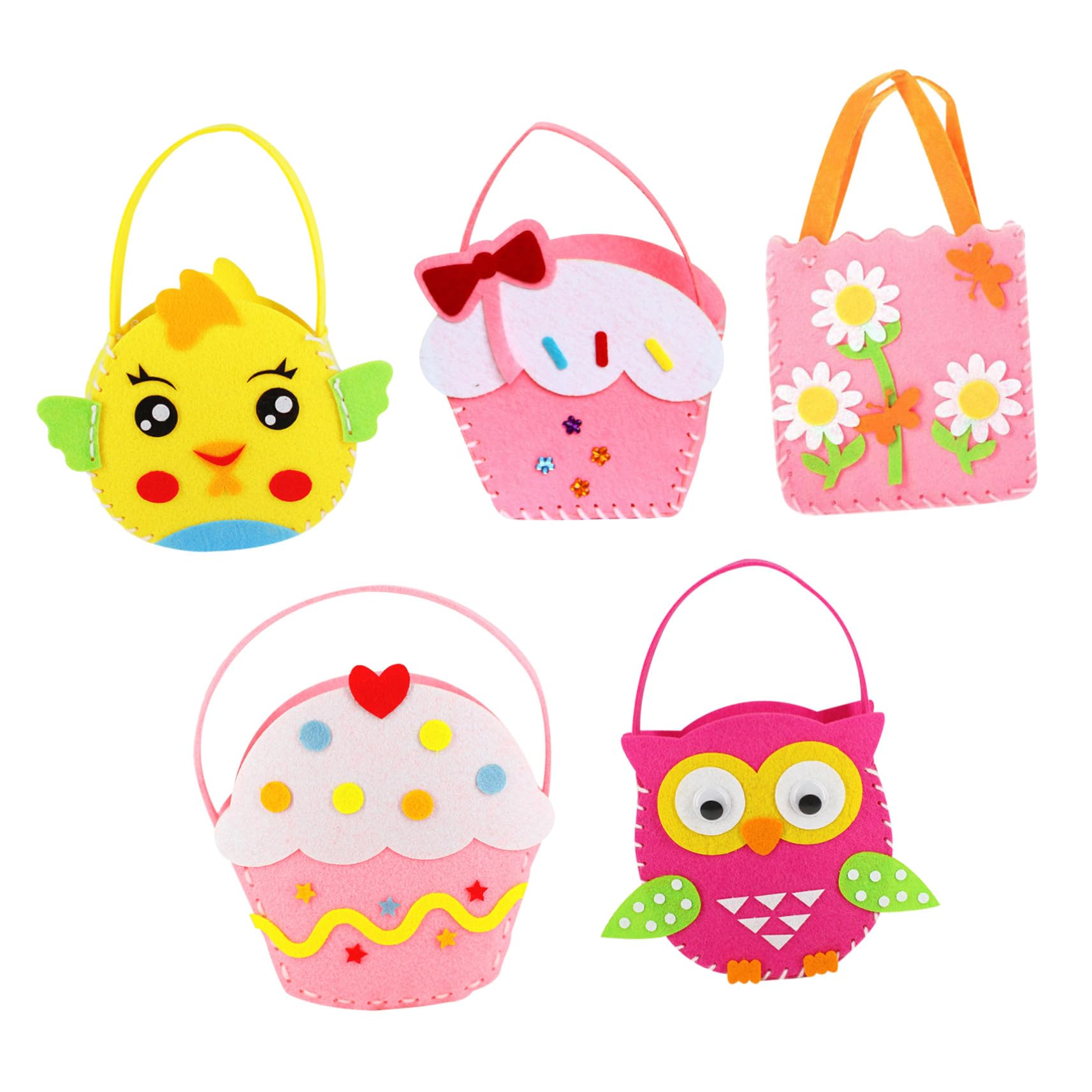 GALPADA 5 juegos Kit Manualidades Bolsas Fieltro sin Tejer Seguro DIY para Principiantes con Divertidos y Material para Coser Manos Pequeñas