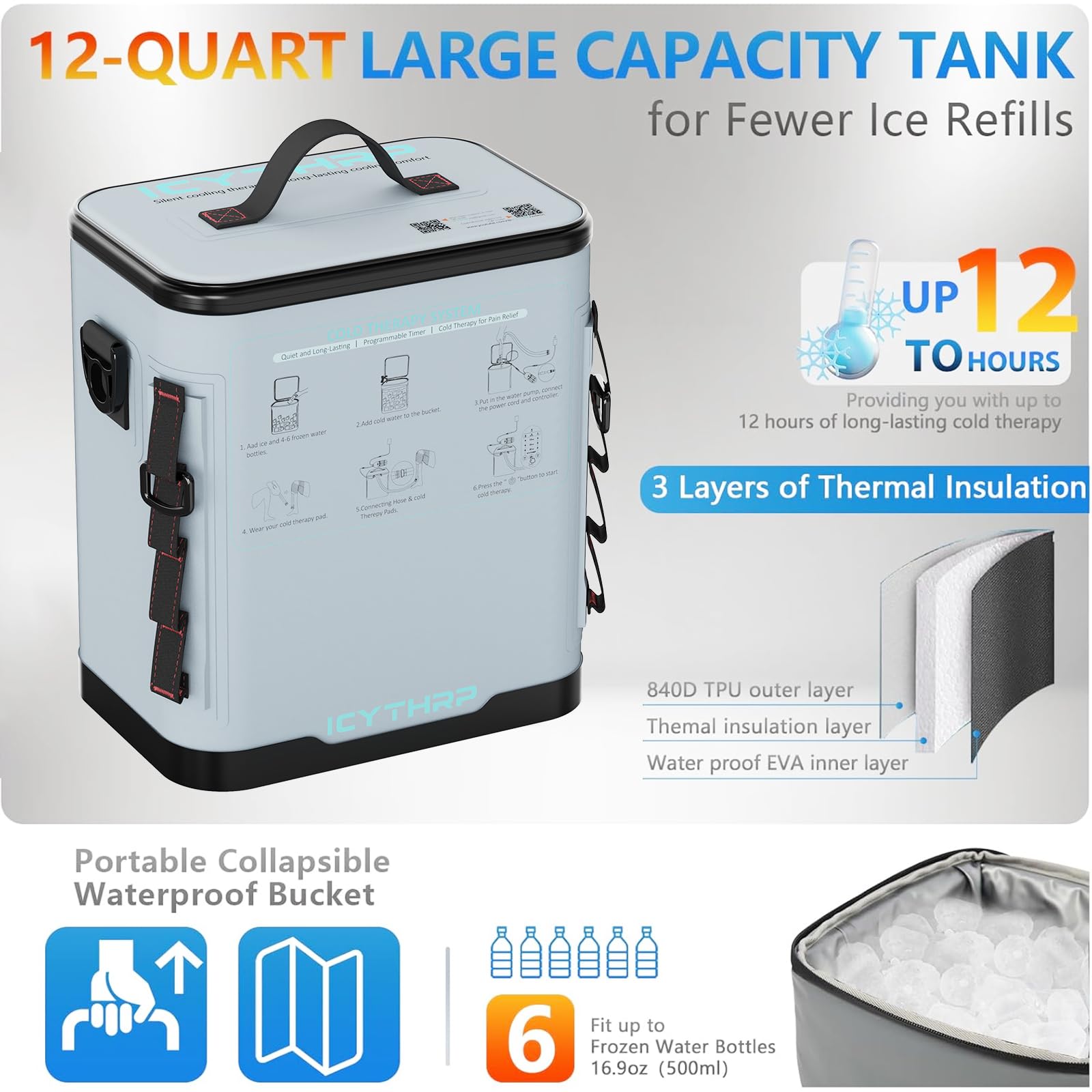 ICYTHRP Máquina de terapia de frío con temporizador programable, máquina de hielo portátil para hombro después de la cirugía, sistema de recuperación de reemplazo de hombro, alivio del dolor de