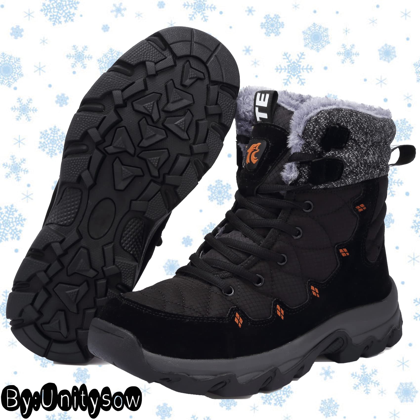 Unitysow Stivali da Neve Uomo Donna Caldi Pelliccia Stivali da Invernali Outdoor Impermeabili Scarpe da Neve Casual Stringate Stivaletti Scarpe da Inverno
