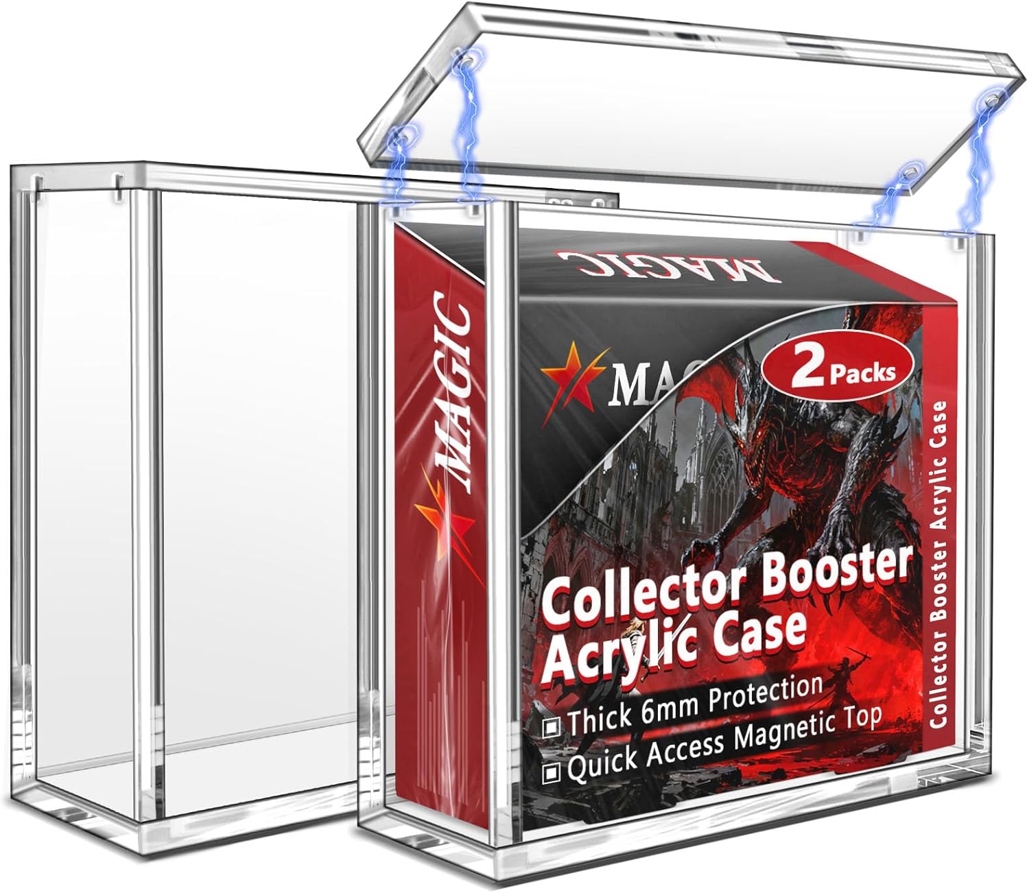 Kevenal MTG Collector Booster Box Case, Premium Magnetic Display for Sealed Magic Trading Card Boxes, 6mm Acrylic with Strong Seal, UV-Protection & Scratch-Resistant (2 PCS)