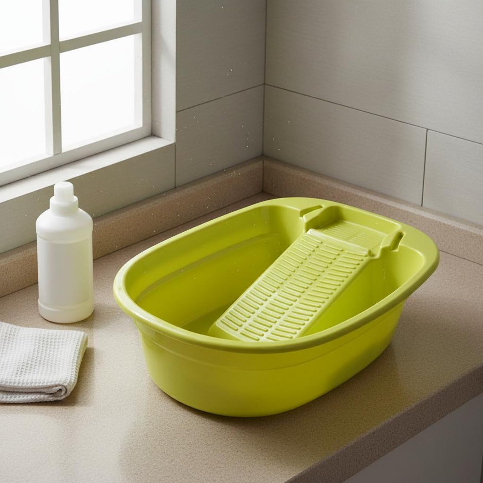 predolo Barreño de Plástico para Lavar Ropa Fácil Instalación Cubeta de Lavado Manual Base Antideslizante Para, Verde Fruta