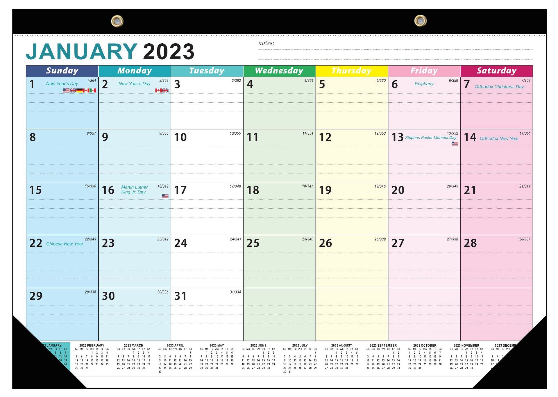 2023-2024 Wall Calendar Monthly Desk & Wall Calendar with Corner Protectors，18 Months，Thick Paper, To-do List and Notes(from July 2023 to December 2024)