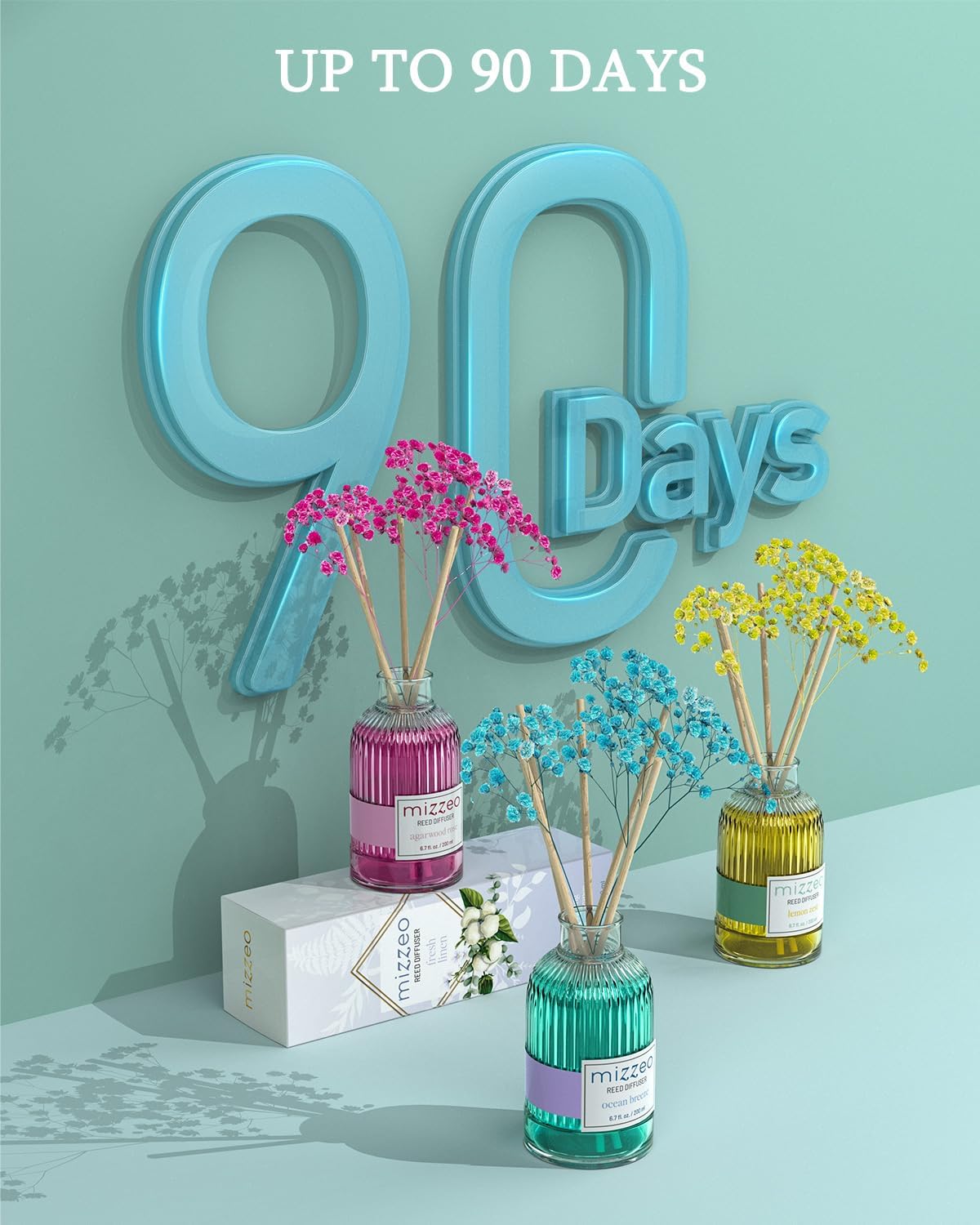 MIZZEO Reed Diffuser Set, Clean Linen 6.76 fl oz Highly Scented Room Diffuser Home Fragrance Essential Oil Reed Flower Diffuser, House Bedroom Office Decor & Gifts - Image 3