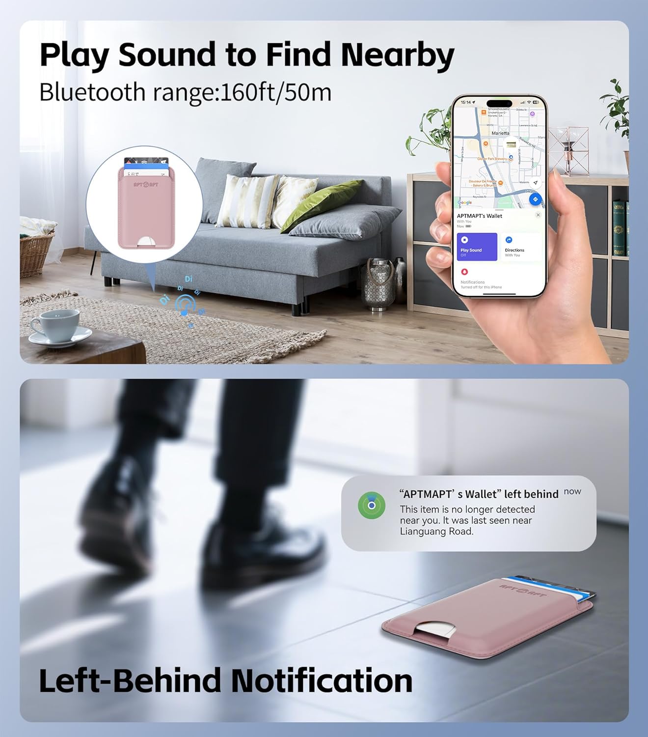 for MagSafe Wallet with Find My Tracking, Ultra-Slim, 3-Card RFID Holder, Strong Magnetic Wallet for iPhone 17/16/15/14/13/12 Pro Max Air Plus, Wireless Charging, Pink