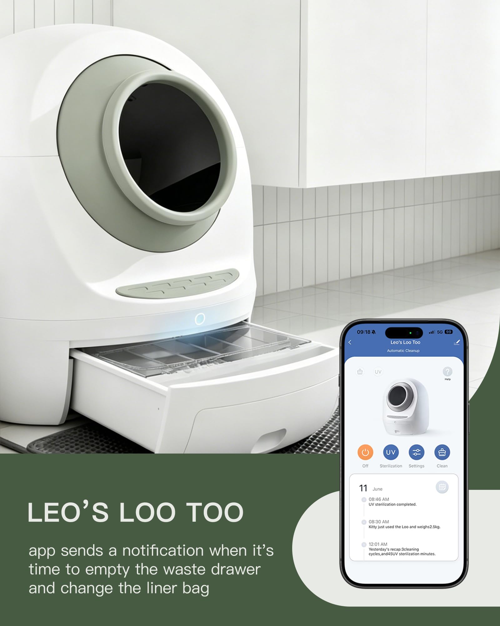 Leo's Loo - Revestimientos para cajones de basura de 2 mm de grosor con cordón, diseñados para funcionar con la mayoría de cajas de arena autolimpiables automáticas, 50 unidades