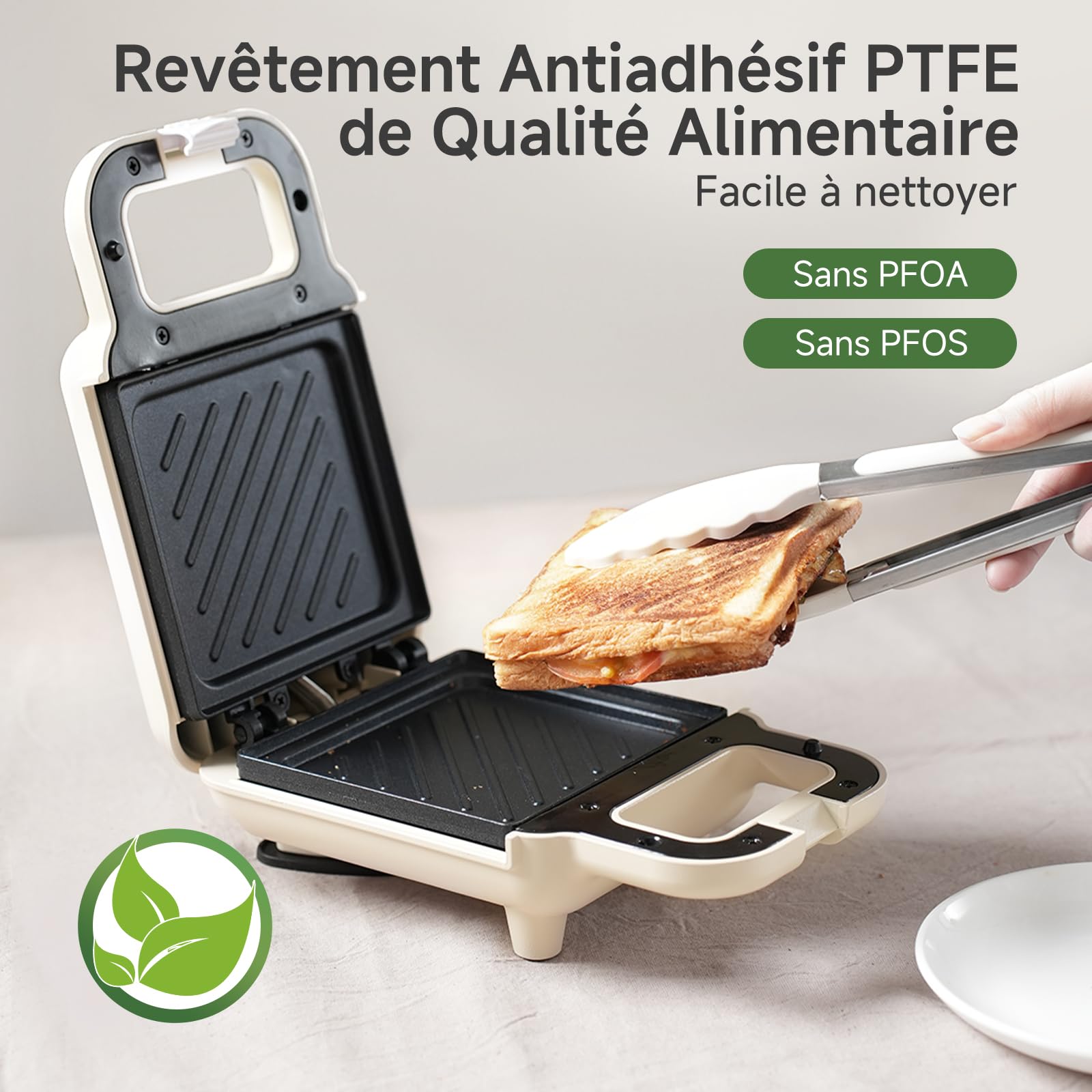 SIMPLUS Appareil à Croque-Monsieur, Grill Panini Sandwich Électrique 650W Antiadhésif PTFE Sans PFOA, Cuisson Rapide 5 min Double Face, Anti-Débordement, Protection Thermique, Steak Œufs Bacon