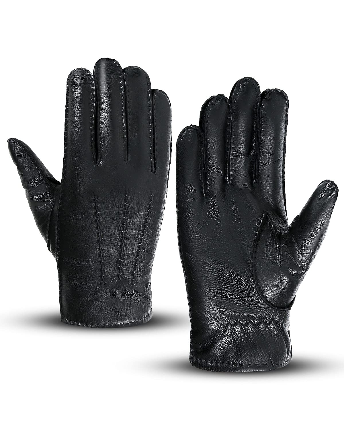 FEIQIAOSHWinter Cold Weather Warm Leather Gloves for Men Wool Lining for Driving Motorcycle Driving Riding