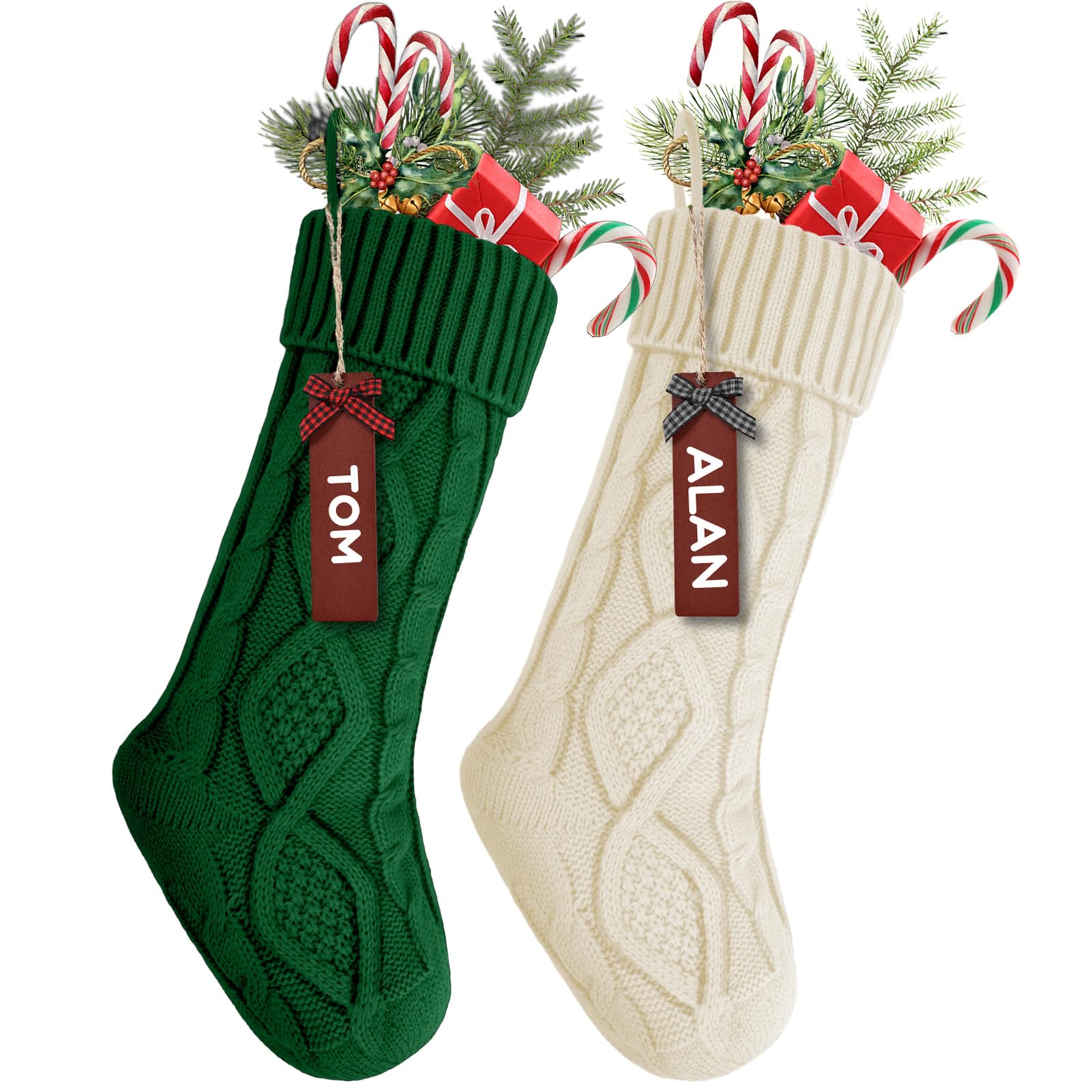 YOGINGO 2 Pack Christmas Stockings - Personalized Christmas Stockings, 18 Inches Large Christmas Stocking Hold All Surprises, Knitted Gift Stockings & Farmhouse Christmas Decor