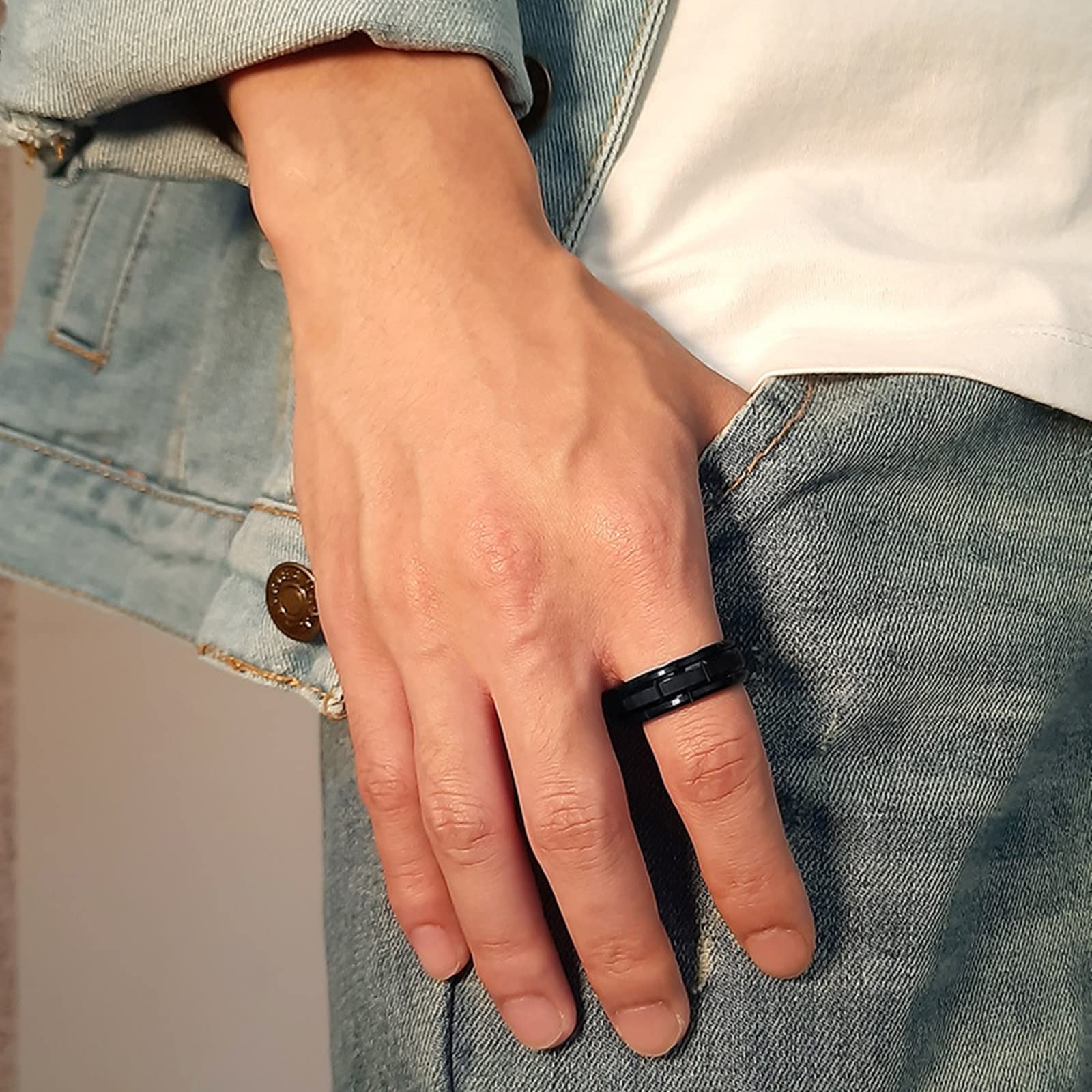 Anello Fidanzamento, Anello Uomo Fidanzamento Acciaio Acciaio Inossidabile Design Ad Anello Scanalato Fidanzamento Anello Uomo