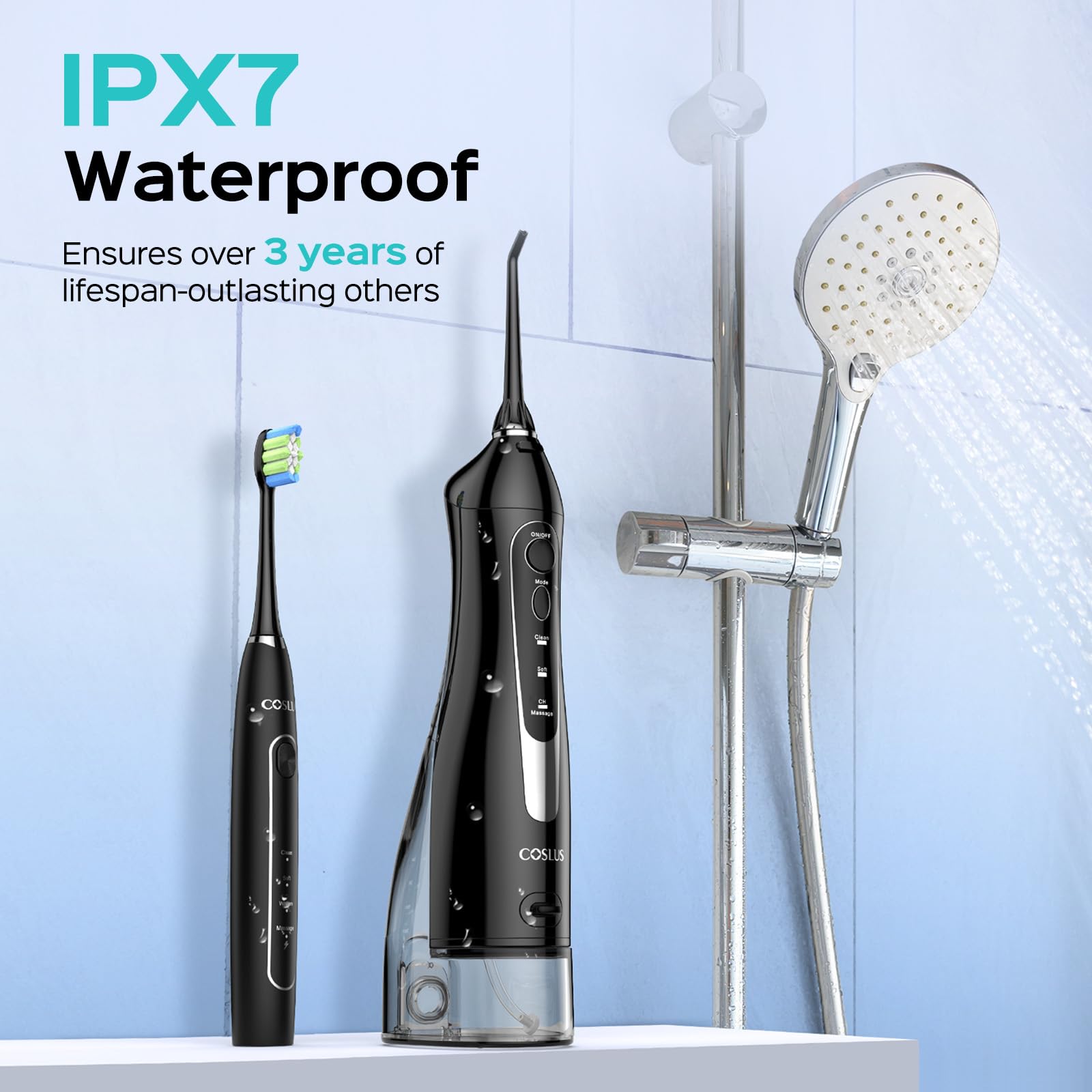 COSLUS Hydropulseur portable C20 et C41 avec brosse à dents électrique : kit de nettoyage buccal 2 en 1 pour dents, appareils dentaires, soins des gencives – Brossage et soie dentaire pour adultes
