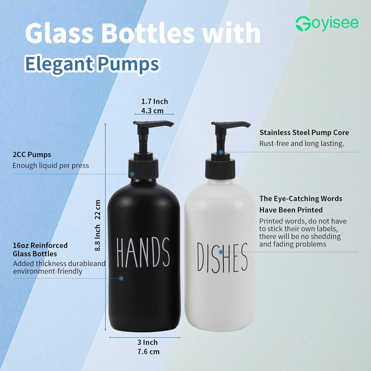 16 OZ Glass Soap Dispenser with Pump, Bathroom and Kitchen Set, Perfect for Black and White Kitchen Decor (Black & White) - Image 7