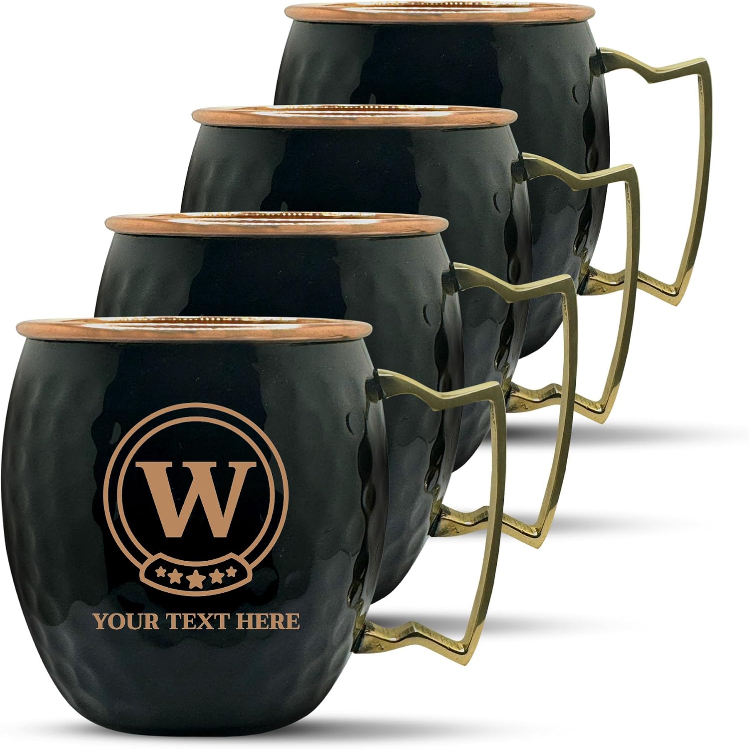 Custom Copper Moscow Mule with Hammered Painted Finish - Engraved Bar Style 100% Copper Cup with Personalized Achievement Frame Monogram Gamer Themed Engraving, Brass Handle | 18 oz, Black