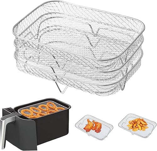 Pzzsdato Estante apilable para freidora de aire, 3 unidades, torre rectangular de 5.31 x 7.68 pulgadas, cesta de acero inoxidable, accesorios para