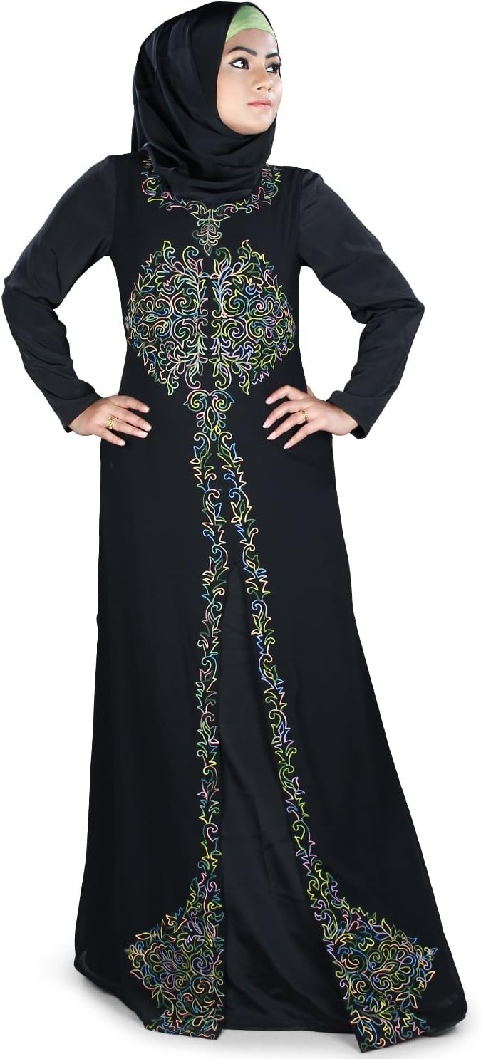 MyBatua Muslim Black Embroidered Occasion & Formal Wear Burqa Abaya Jilbab AY-390