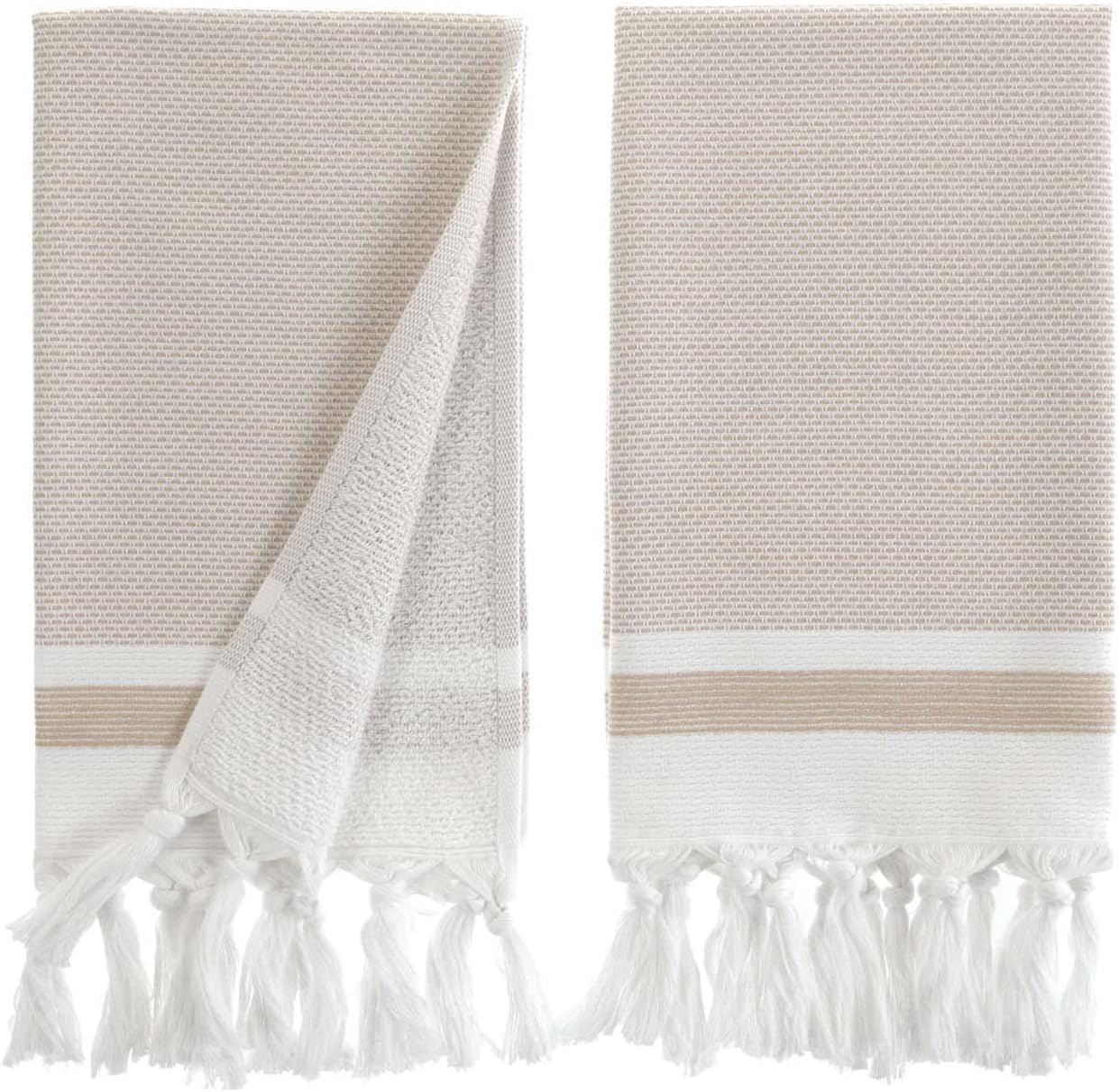 sea me at home Turkish Hand Towels for Bathroom, Kitchen Towels Decorative Set of 2, Luxury Turkish Cotton Dish Tea Towels 14 x 30 Inches for Bohemian, Rustic, and Farmhouse Decor (Beige)
