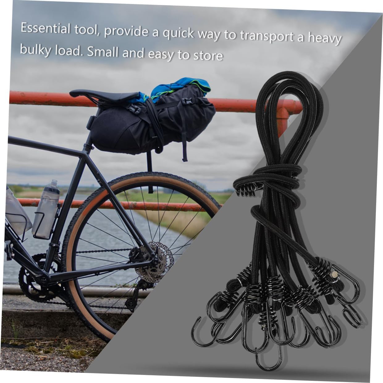 CHILDWEET 5pcs 60cm Black Cargo Binding Belt Elastic Cord with Hook Polyester Fastening Strap for Outdoor Bike Motorcycle Luggage Securing and Tensioning Random Color