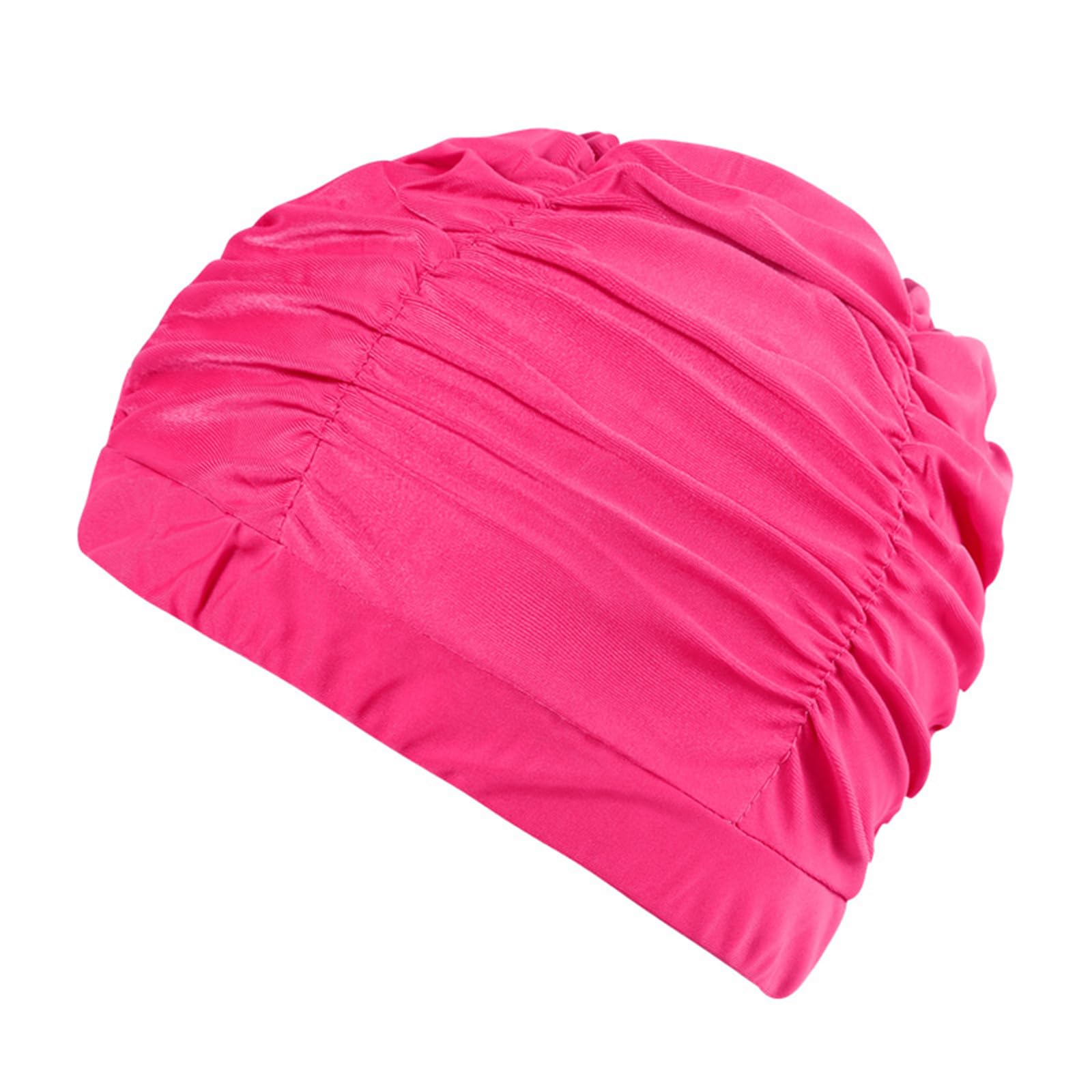 Fabric Swim Caps for Women Man Short/Long Hair Nylon Cloth Swim Caps Elastic Comfort Bathing Caps Pleated Swim Hat