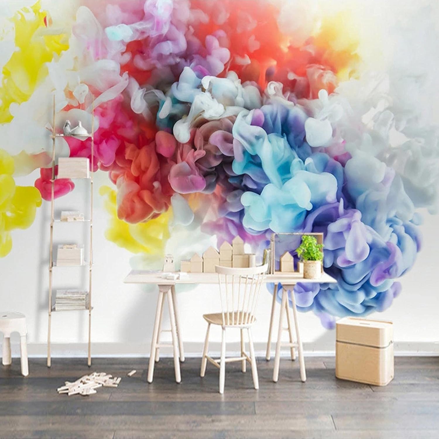 Tzxztt Abstract Coloured Smoke Modern 3D Wallpaper Embossed Silk Neutral Tones Material Ideal for Living Room Bedroom-300cm×210cm