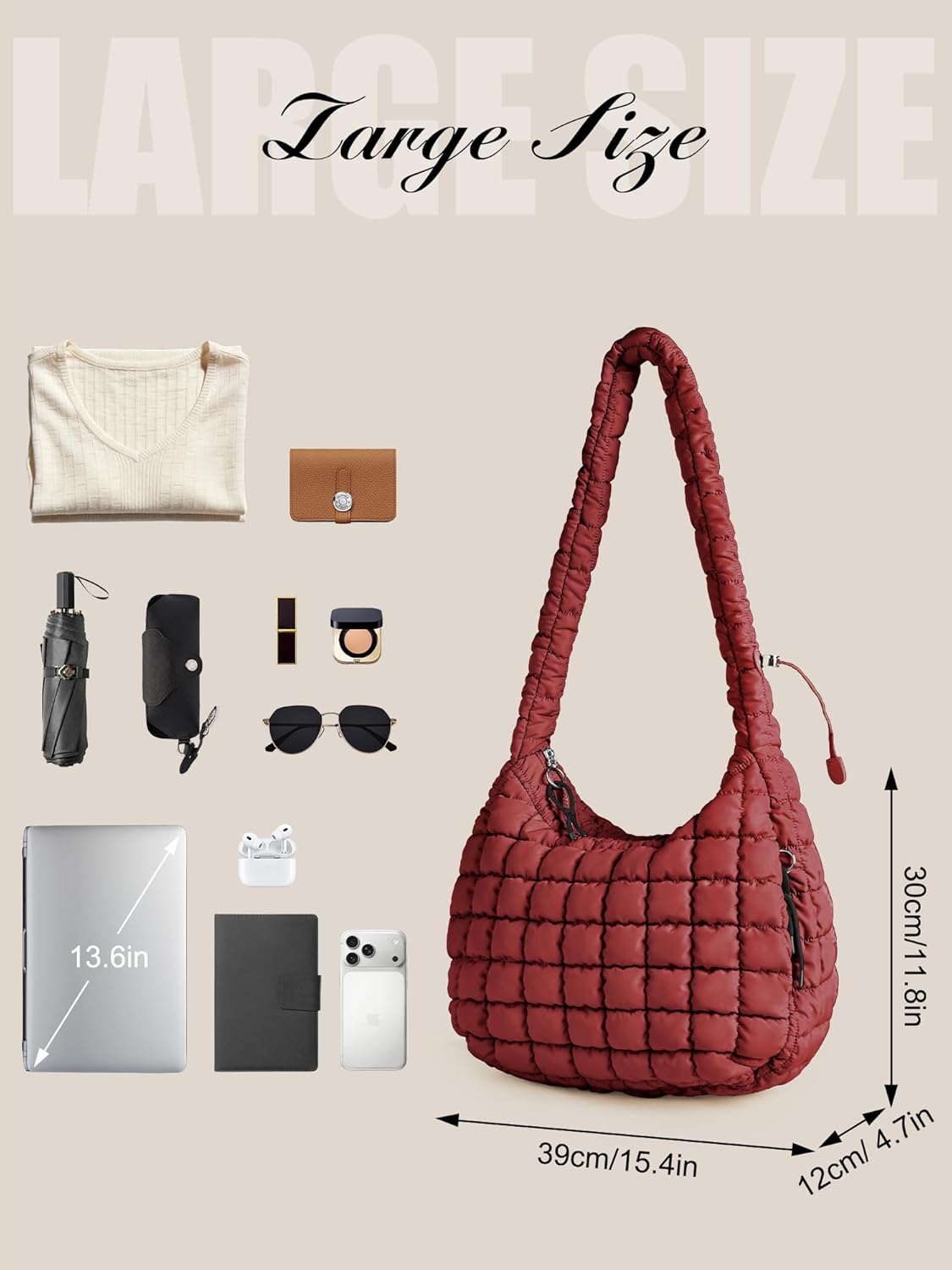 Puffer Quilted Tote Bag for Women Nylon Crossbody Bags Puffy Purse Hobo Large Shoulder Bag Trendy - Image 5