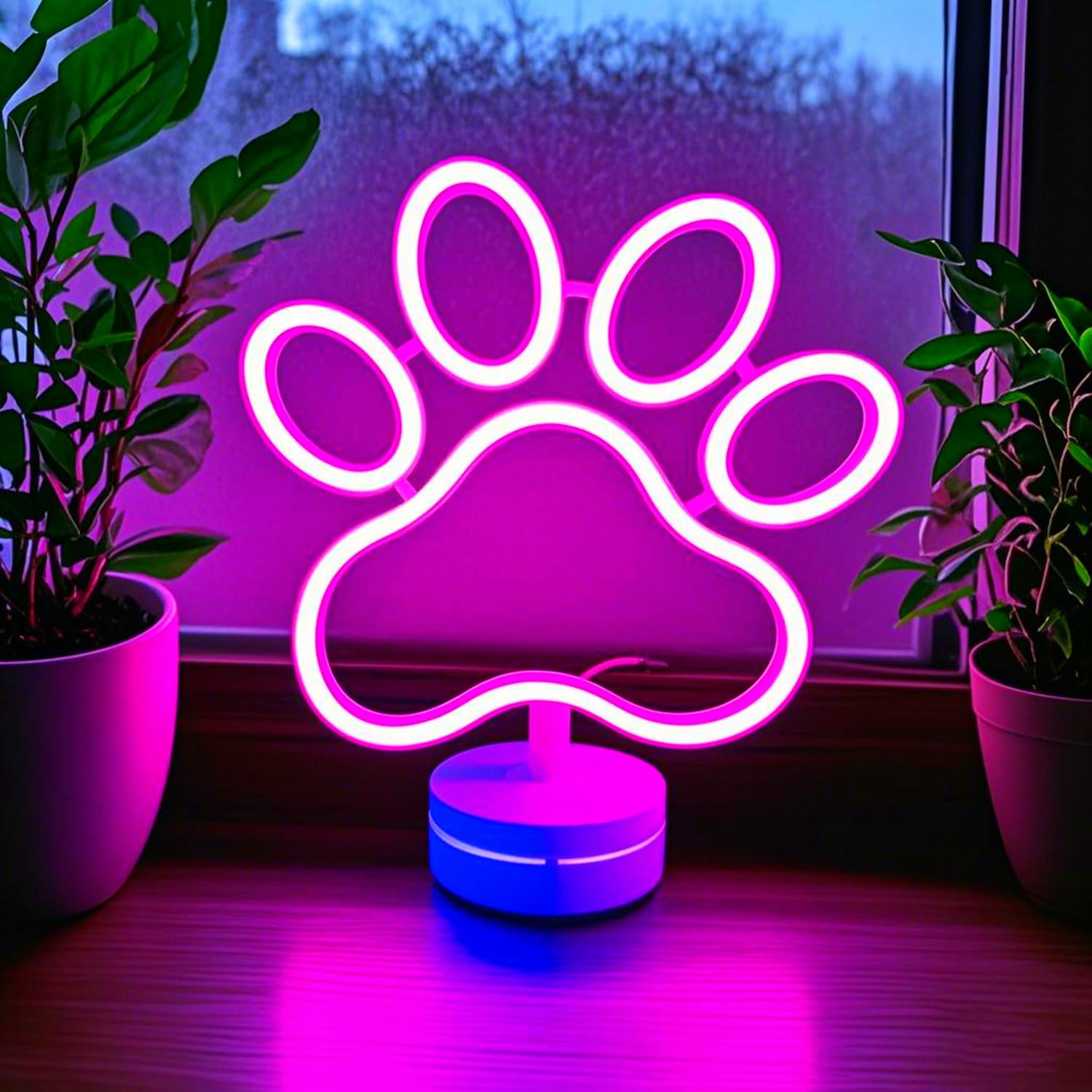 HFHungkeong Dog Paw Neon Sign Lamp with Standable Base and Touchable Switch, USB or 3 AA Battery Powered LED Custom Neon Dog Signs for Bedroom Wall and Room Decor, Man Cave Party, Birthday