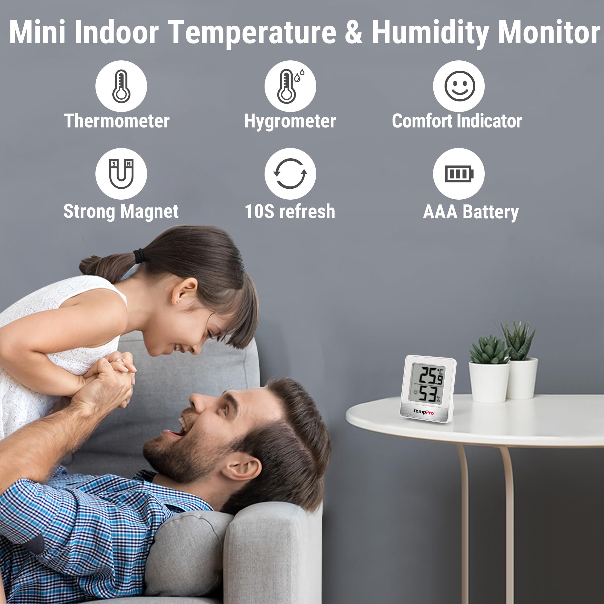 ThermoPro TP49-8 mały higrometr cyfrowy termometr wewnętrzny termometr pokojowy monitor temperatury i wilgotności powietrza dla komfortu domowego biura termometr do gadów, 8 sztuk
