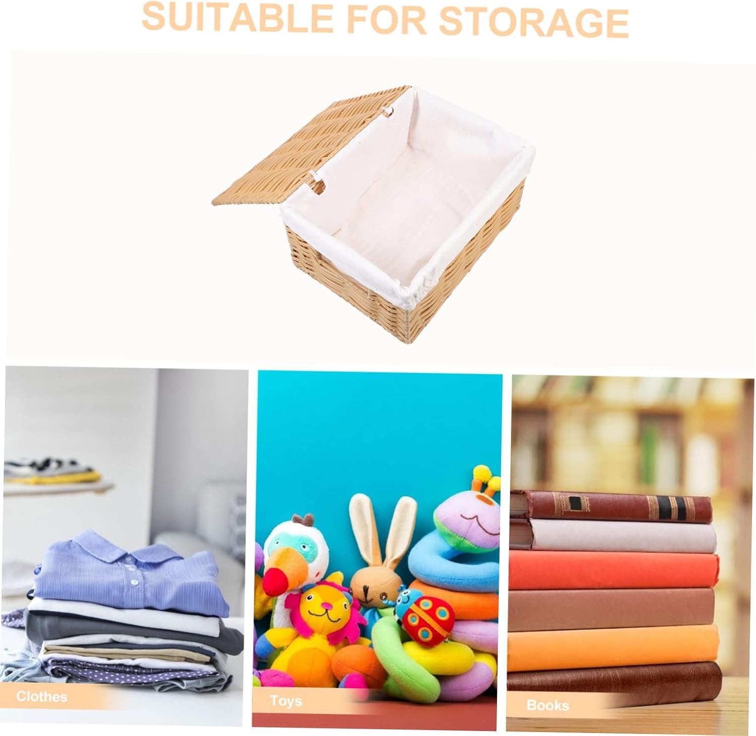 ULTECHNOVO Woven Storage Basket Lid Multi-Function Clothes Organizer Plastic Basket for Household Use for Toys and Sundries Grey