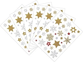 6 Sheets Glitter Snowflake Sticker, Shiny Star Sticker, Snowflake Christmas Stickers, Self-Adhesive Star Sticker for DIY Crafts Envelopes Christmas Decoration