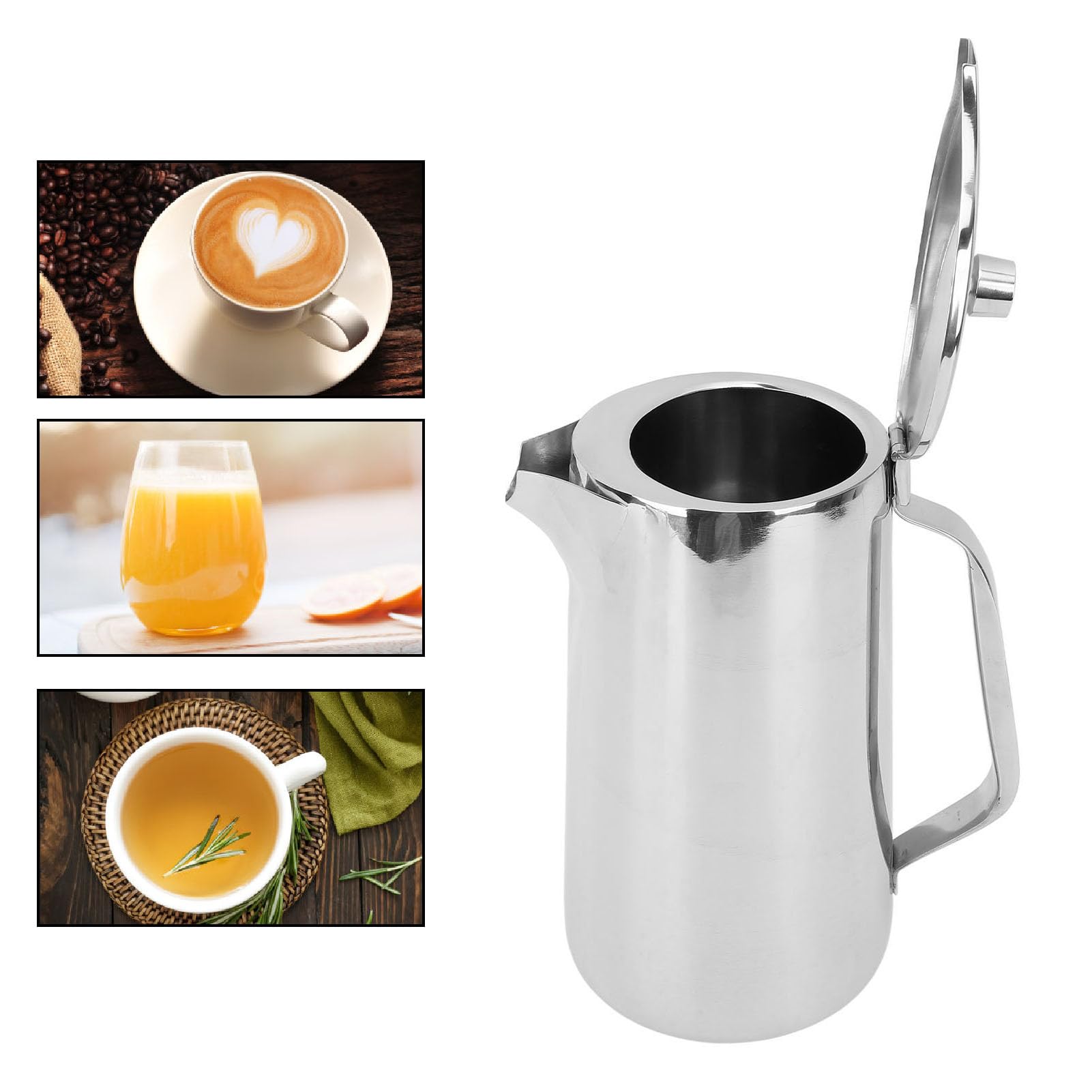 Jarra de agua de acero inoxidable, hervidor de agua moderno de 2 litros con tapa, mango ergonómico, práctica boquilla de vertido, jarra de bebidas frías, para agua, té, café, jugo