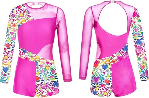 Miniatura 3 de Leotardo de gimnasia de manga larga con estampado metálico para niñas, ballet, danza, pantalón corto