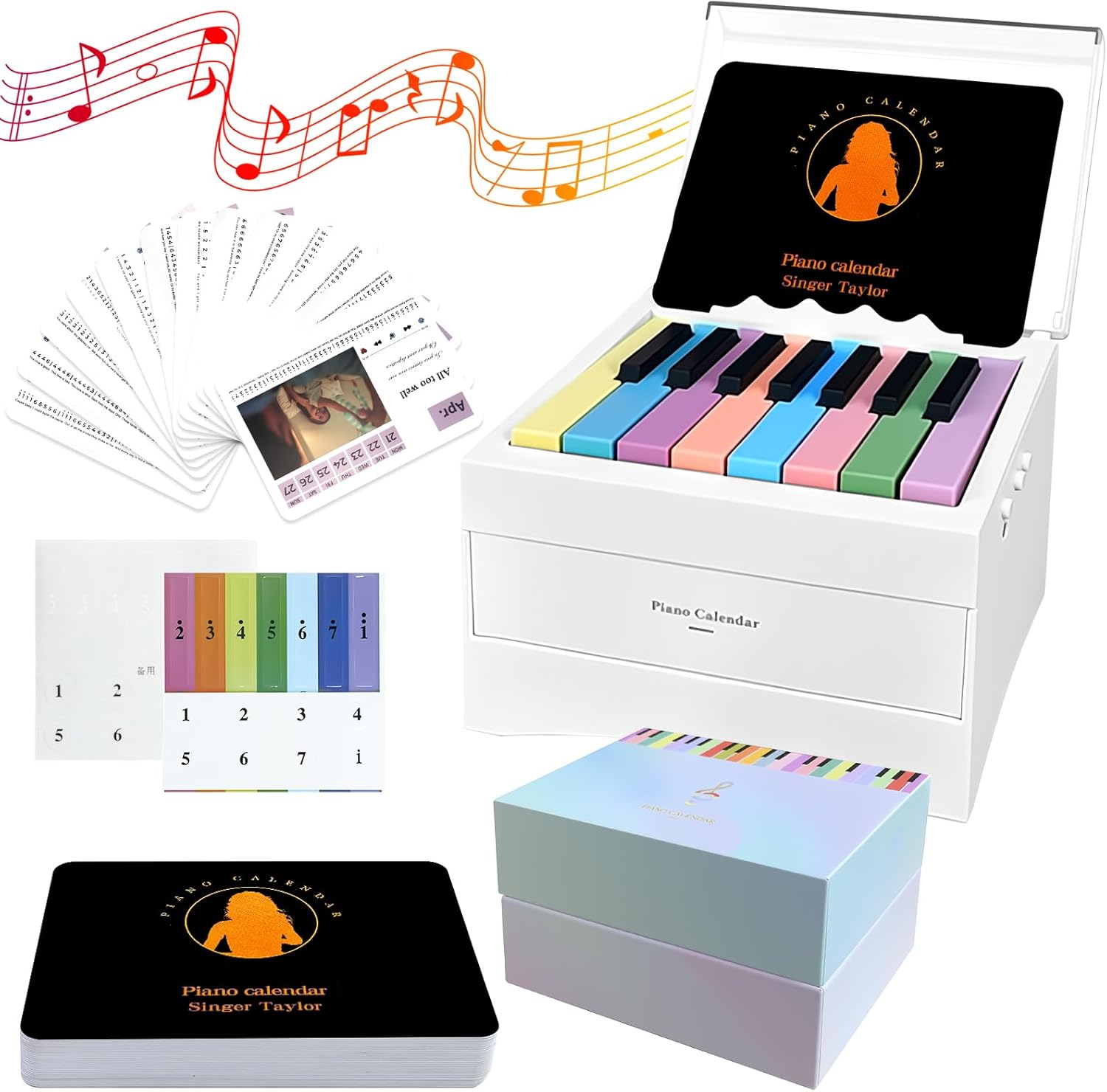 Piano Desk Calendar 2026 with Acrylic Dust Cover – Playable Mini Piano Calendar with 52 Weekly Music Scores, 27 Cards Gift for Swift Fans & Desktop Decor – White PIANO-Dust Cover