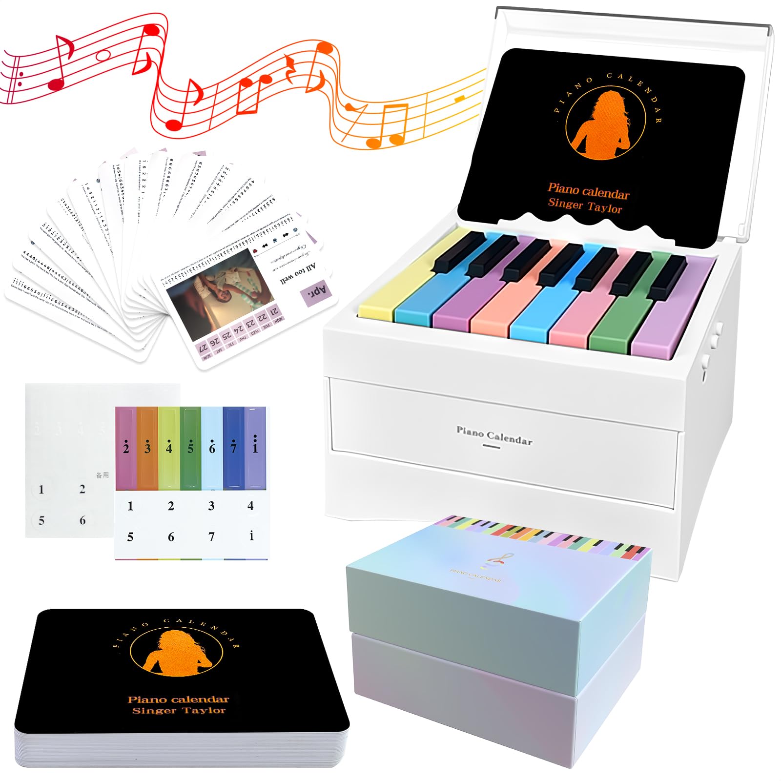 Piano Desk Calendar 2026 with Acrylic Dust Cover – Playable Mini Piano Calendar with 52 Weekly Music Scores, 27 Cards Gift for Swift Fans & Desktop Decor – White-image-45