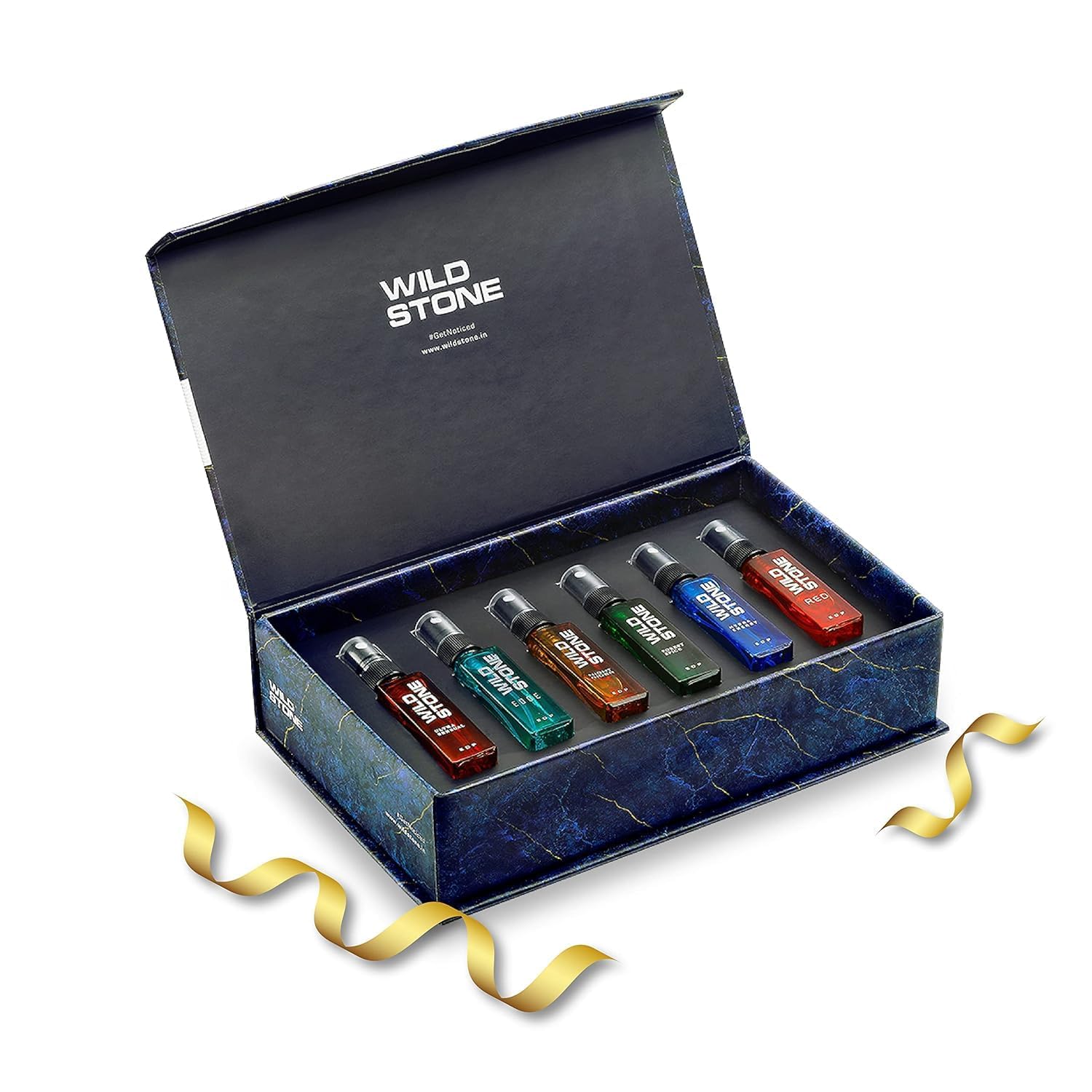 W'il.d S-tone Fragrance Gift Set with Ultra Sensual, Forest Spice, Red, Hydra Energy, Edge and Night Rider Perfume for Men, Pack of 6 (8ml each)