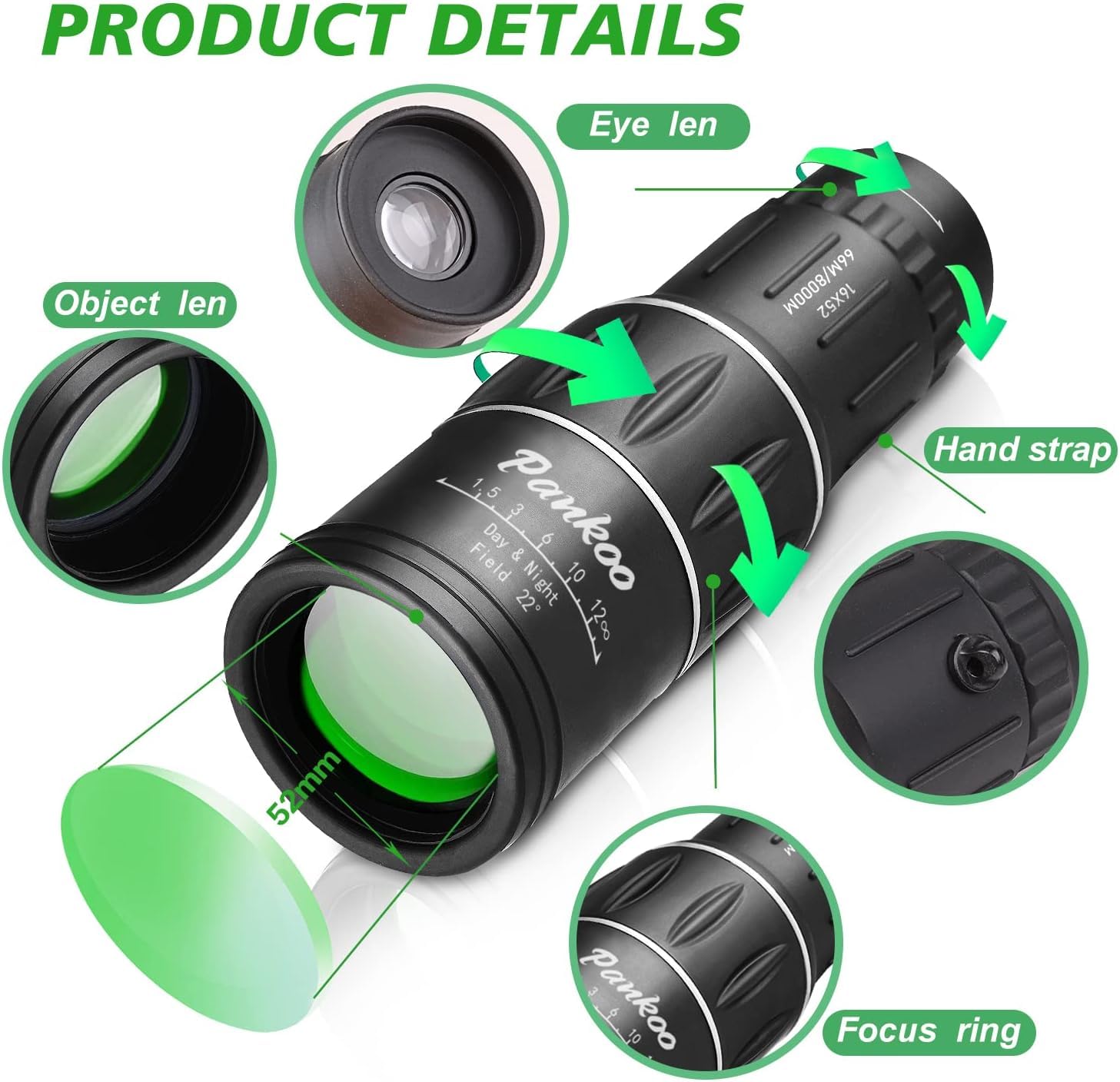 Products Made High Power 16X52 Monocular Telescope 2025 HD Prism