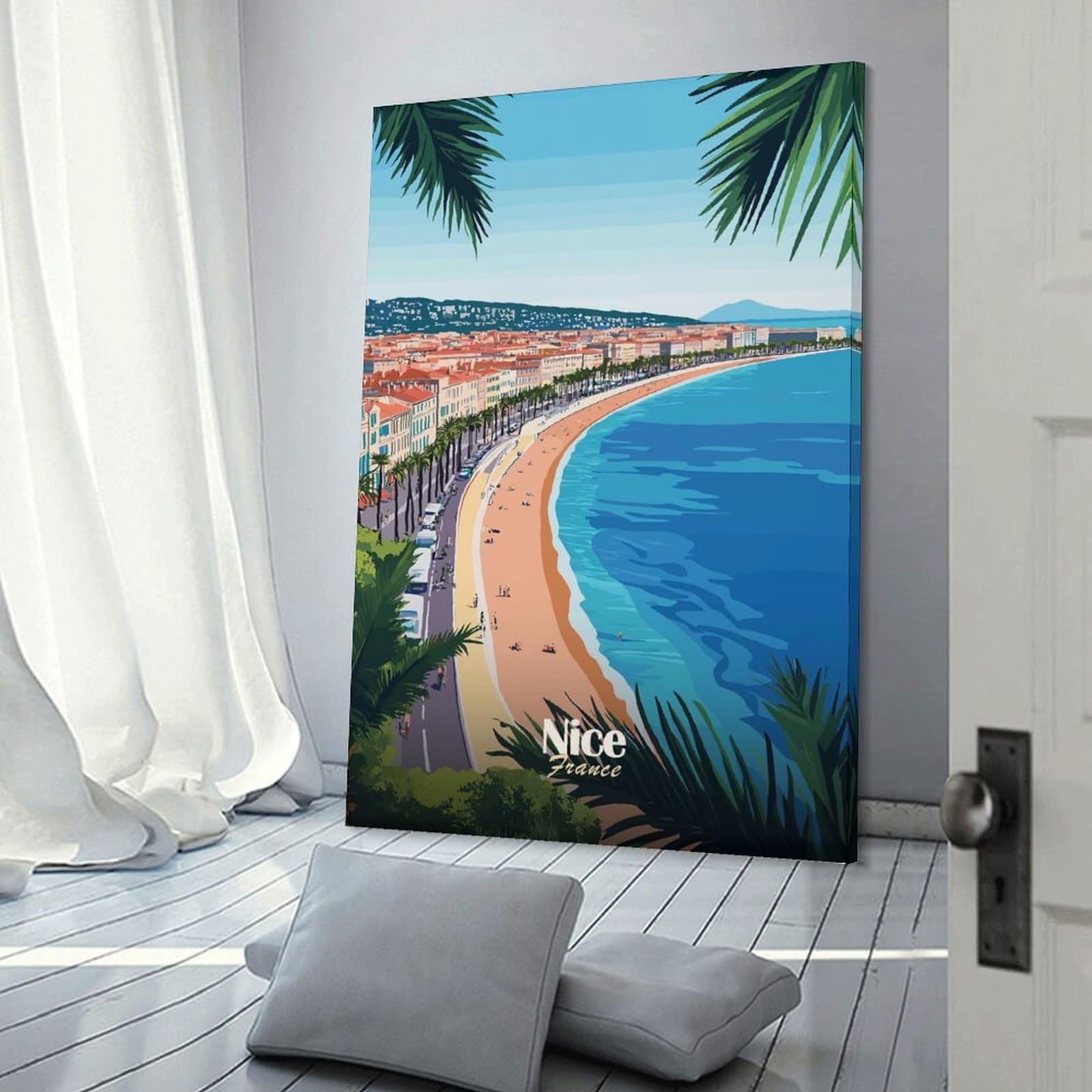 Junmoney Frame-Style-20 Canvas Art Print Nice, France Cityscape, 16X24inch(40X60cm), For Contemporary Homes, Apartments Or Offices, Decorative Canvas Decor For Home Updates