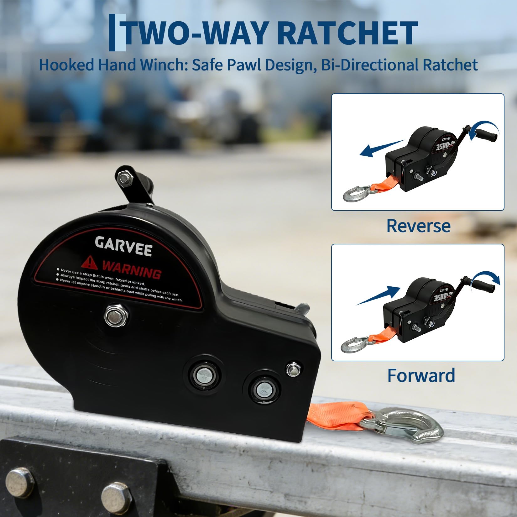 Garvee 1588kg Handseilwinde mit Vollschutzabdeckung, Orange | 10x5cm verstärktes Gurtband – Wärmebehandelte Welle – 2-Gang-Getriebe (4:1/8:1) – Für Anhänger, Boot, ATV, LKW, Offroad
