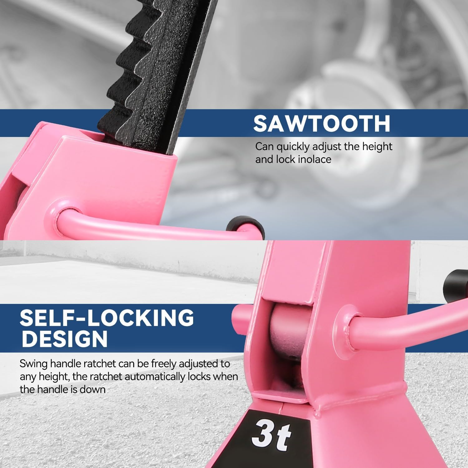 Auto Dynasty 2 pcs Jack Stands Garage Steel Lifting Car Stand Service Lift Floor Jack Stand, 3 Ton (6000 lbs), Lifting Range 10.6" to 15.5", for SUV, Car and Truck, Pink