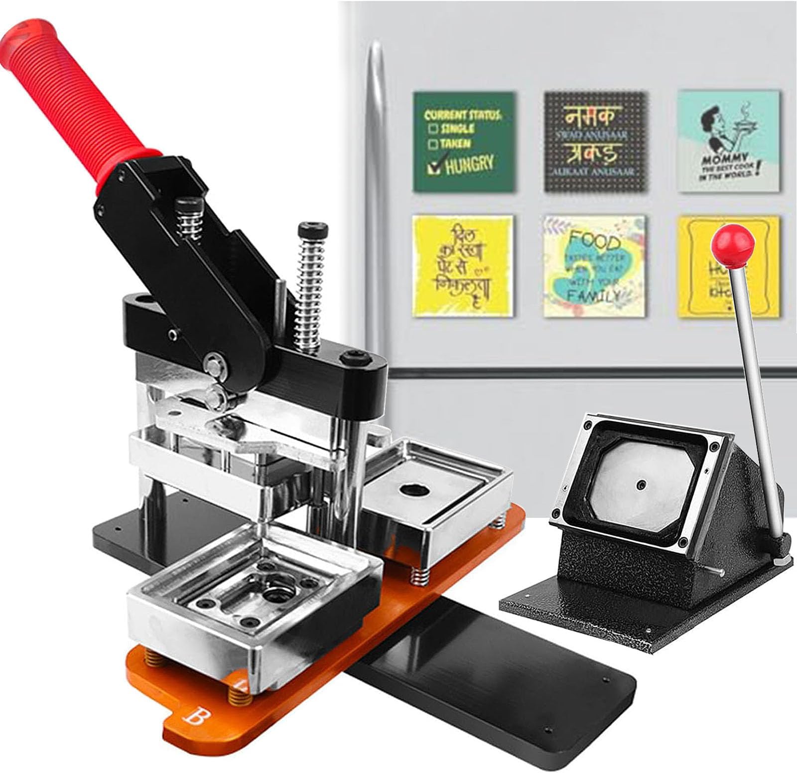 Fridge Magnet Photo Button Maker Machine Kit, 80x53mm | 90x65mm Rectangle DIY Photo Badge Refrigerator Sticker Press Machine with Paper Cutter and 100pcs Consumables, Magnet Making Machine